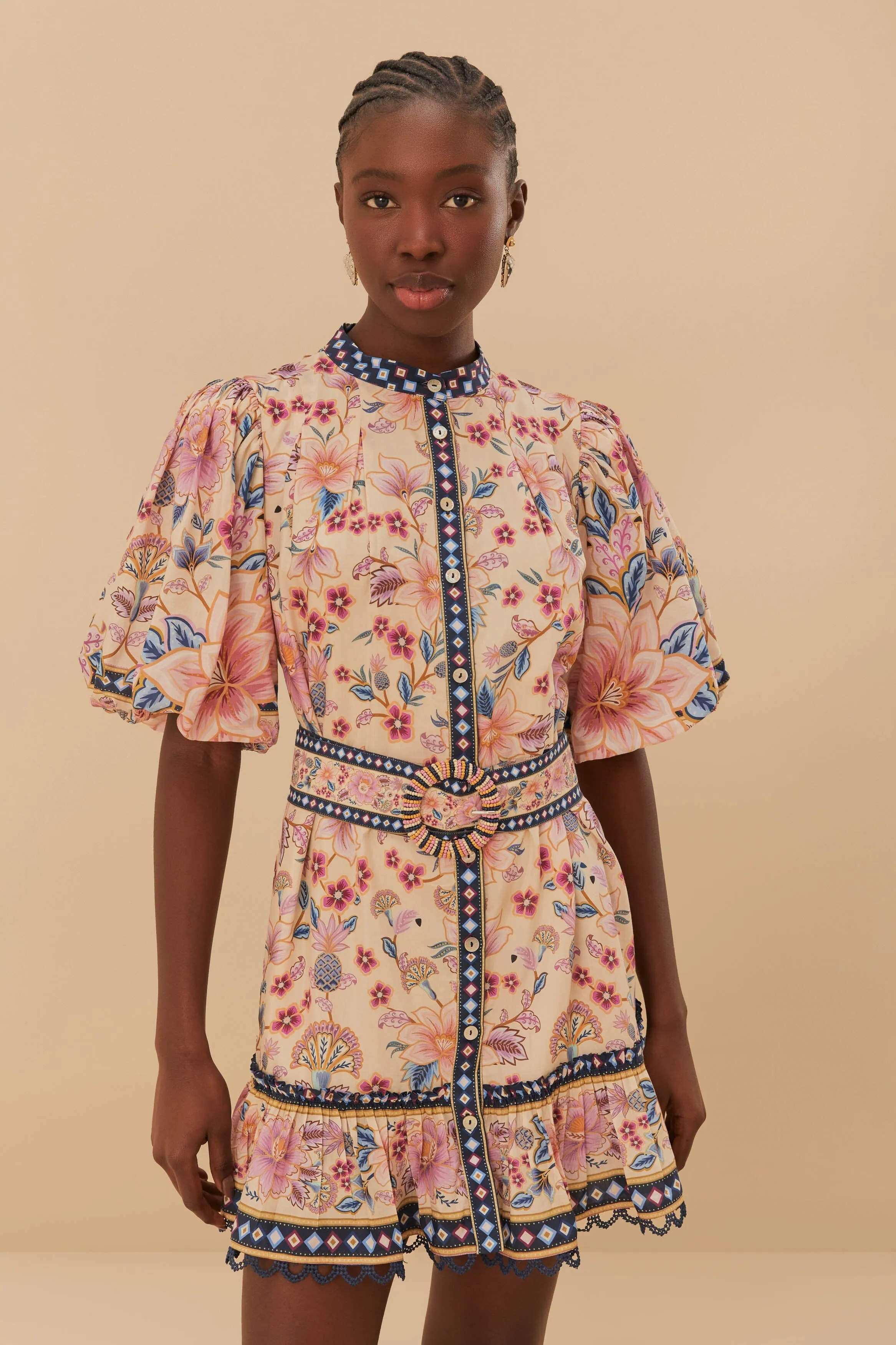 Cream Superbloom Tapestry Puff Sleeve Mini Dress Vibrant patterned mini Timeless Look