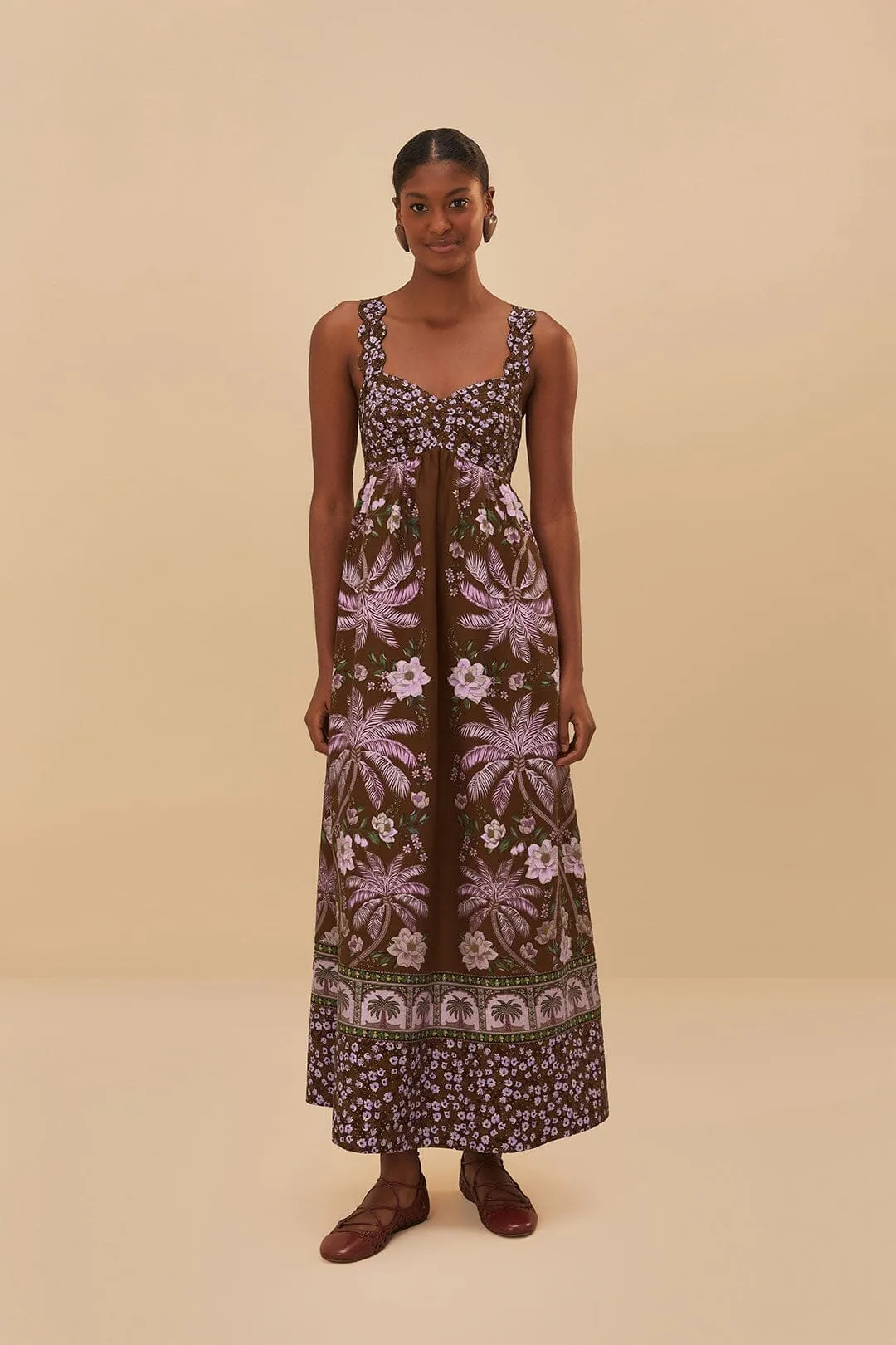 Brown Palm Dream LENZING? ECOVERO? Euroflax? Maxi Dress Wool Soft Light Weight
