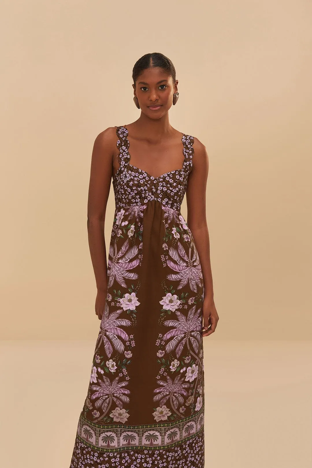 Brown Palm Dream LENZING? ECOVERO? Euroflax? Maxi Dress Mist Path