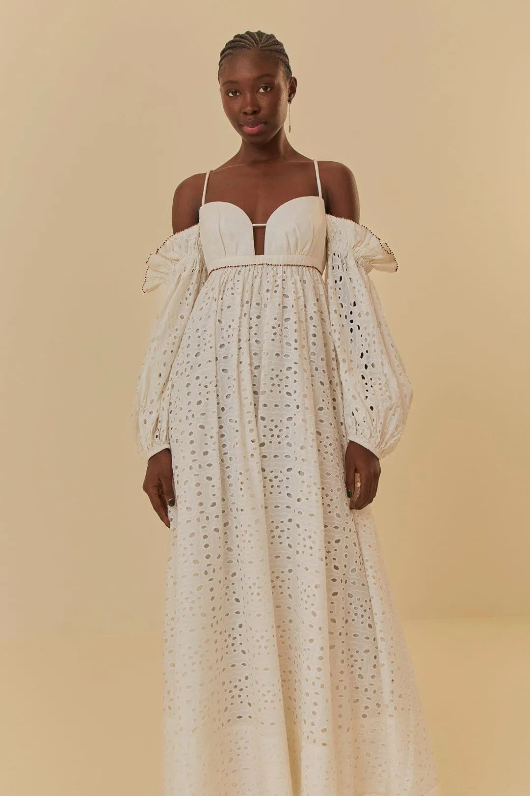 Scandi Clean Lily Bloom Off-White 3D Flower Maxi Dress