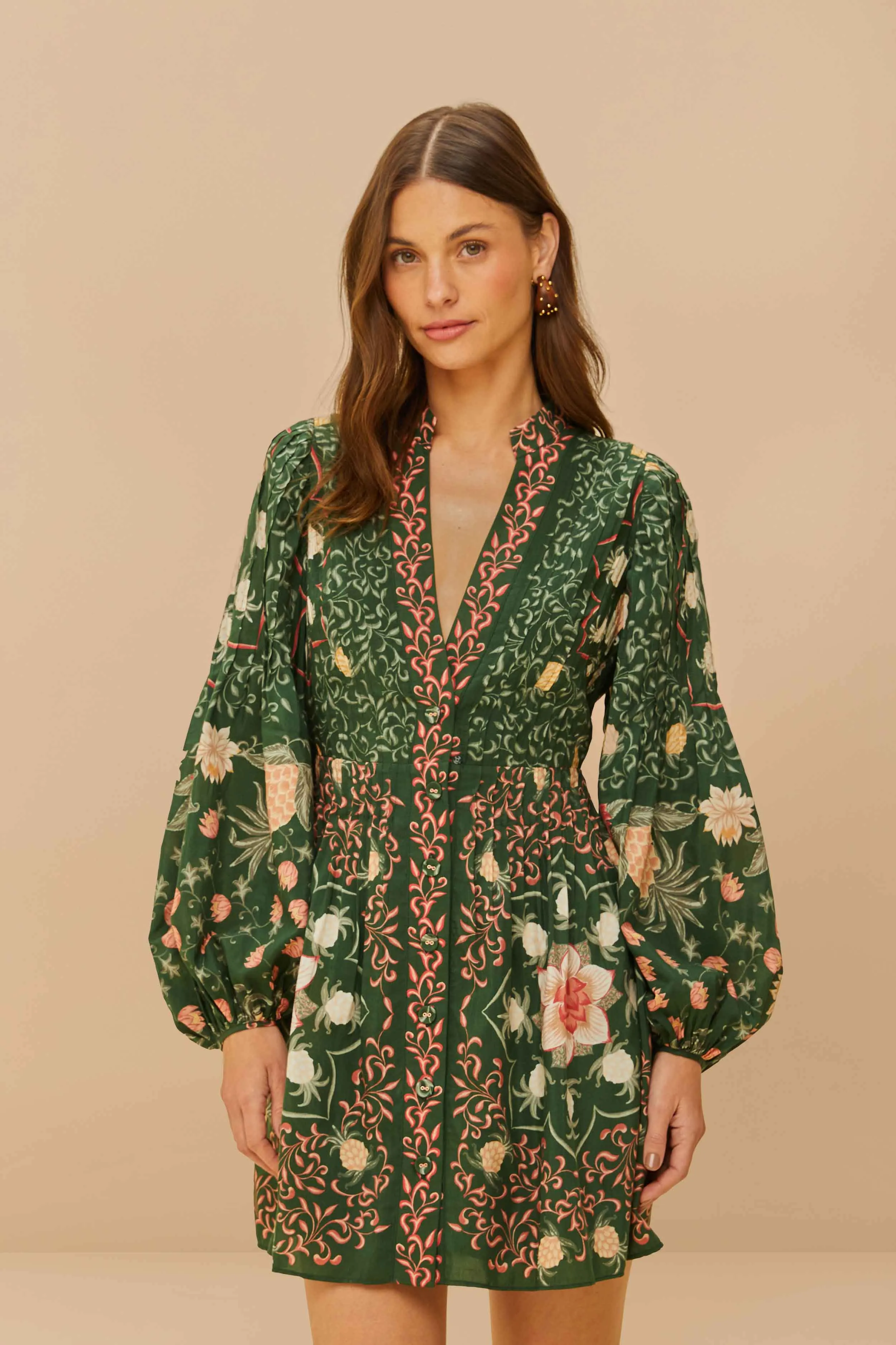 Green Pineapple Garden Long Sleeve Mini Dress City Babe Sleek Fashion