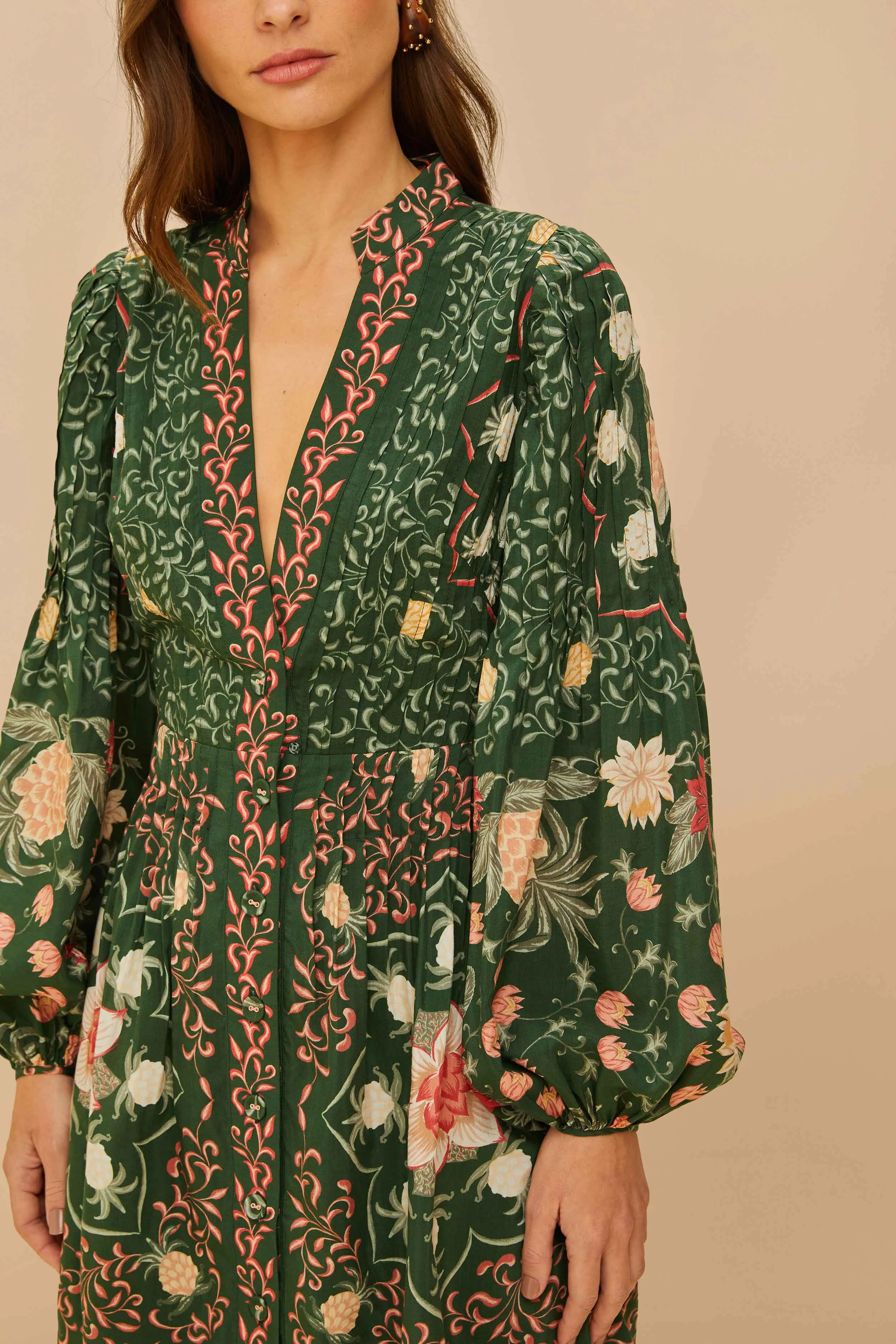 Stage Warm Glow Star Green Pineapple Garden Long Sleeve Mini Dress