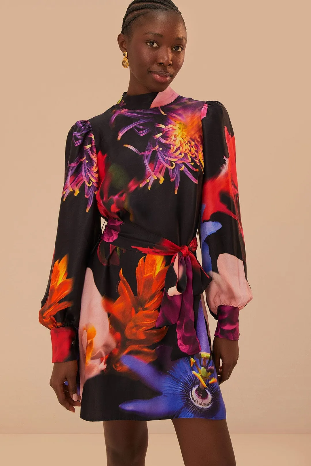Match Fast Non Restrictive Cut Blurry Floral Black Mini Dress