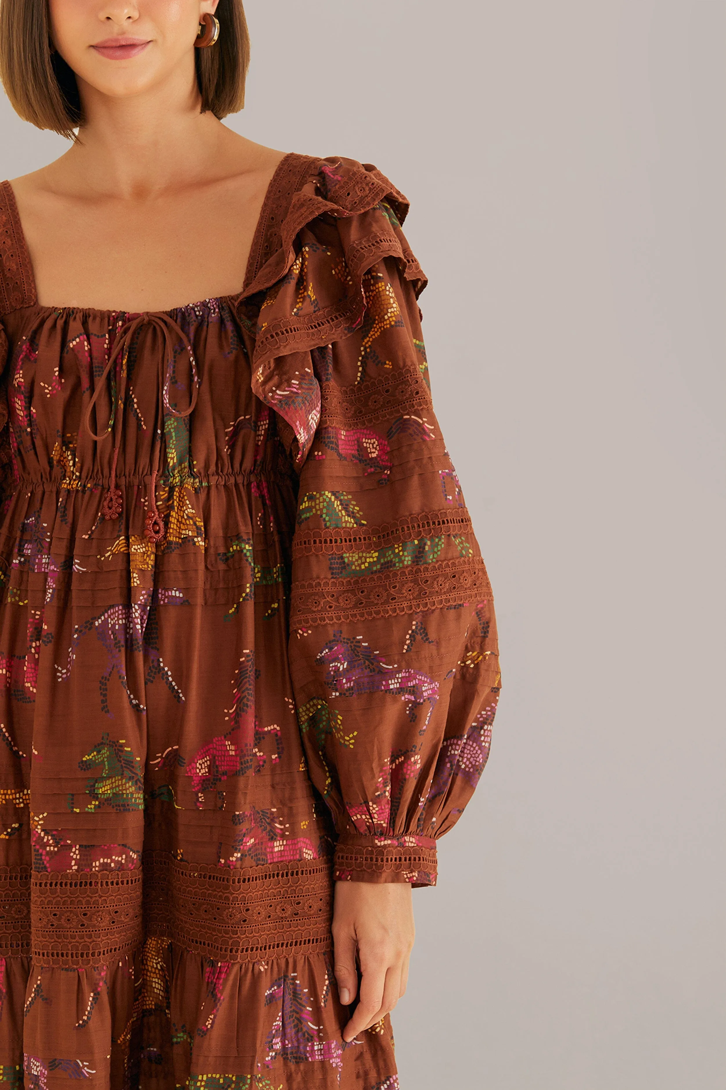 Brown Dotted Horses Maxi Dress Quiet Shore