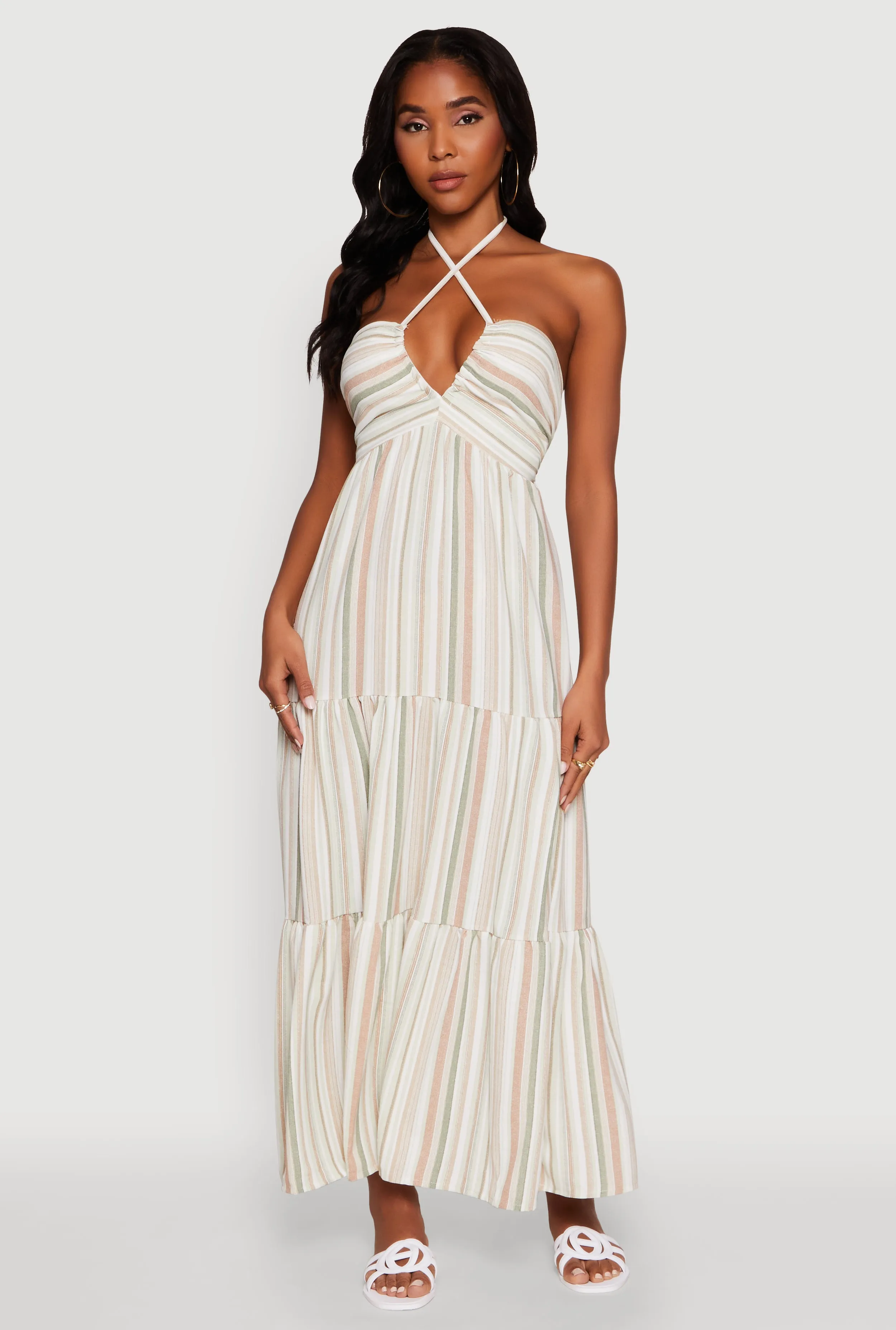 Madden Girl Striped Tiered Halter Maxi Dress Versatile event attire Summer Glow