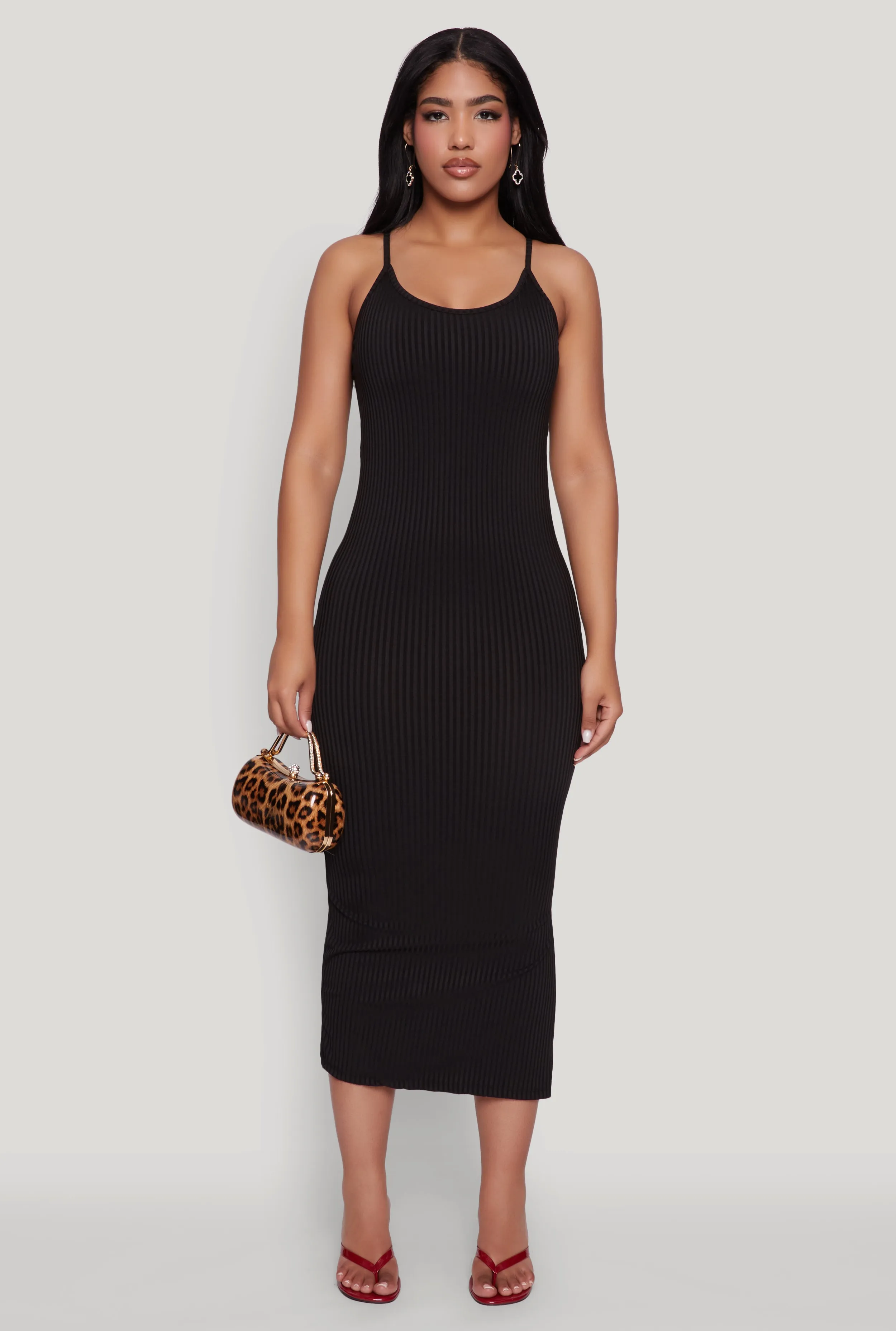 Ribbed Knit Side Slit Cami Maxi Dress Knot Glow Art Soul
