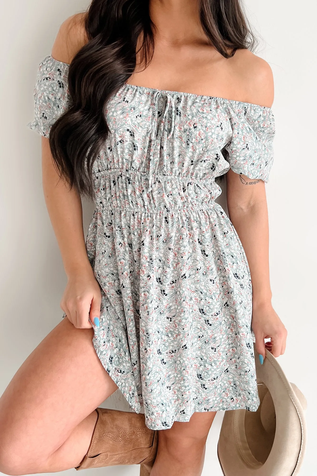Party Light Wildflower Wish Puff Sleeve Floral Mini Dress (Sage/Multi)