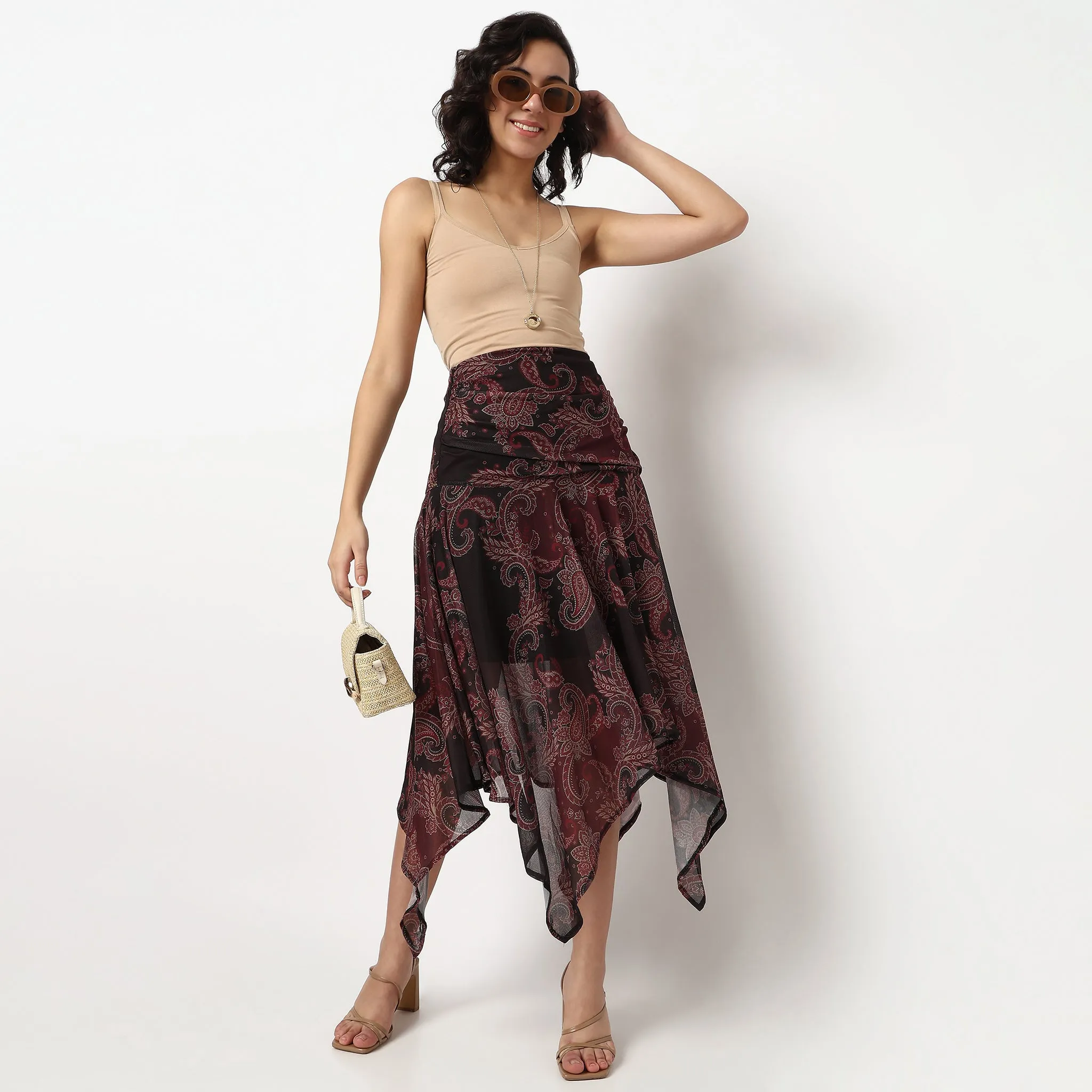Printed Flared Skirt Gentle Power Joyful Mood