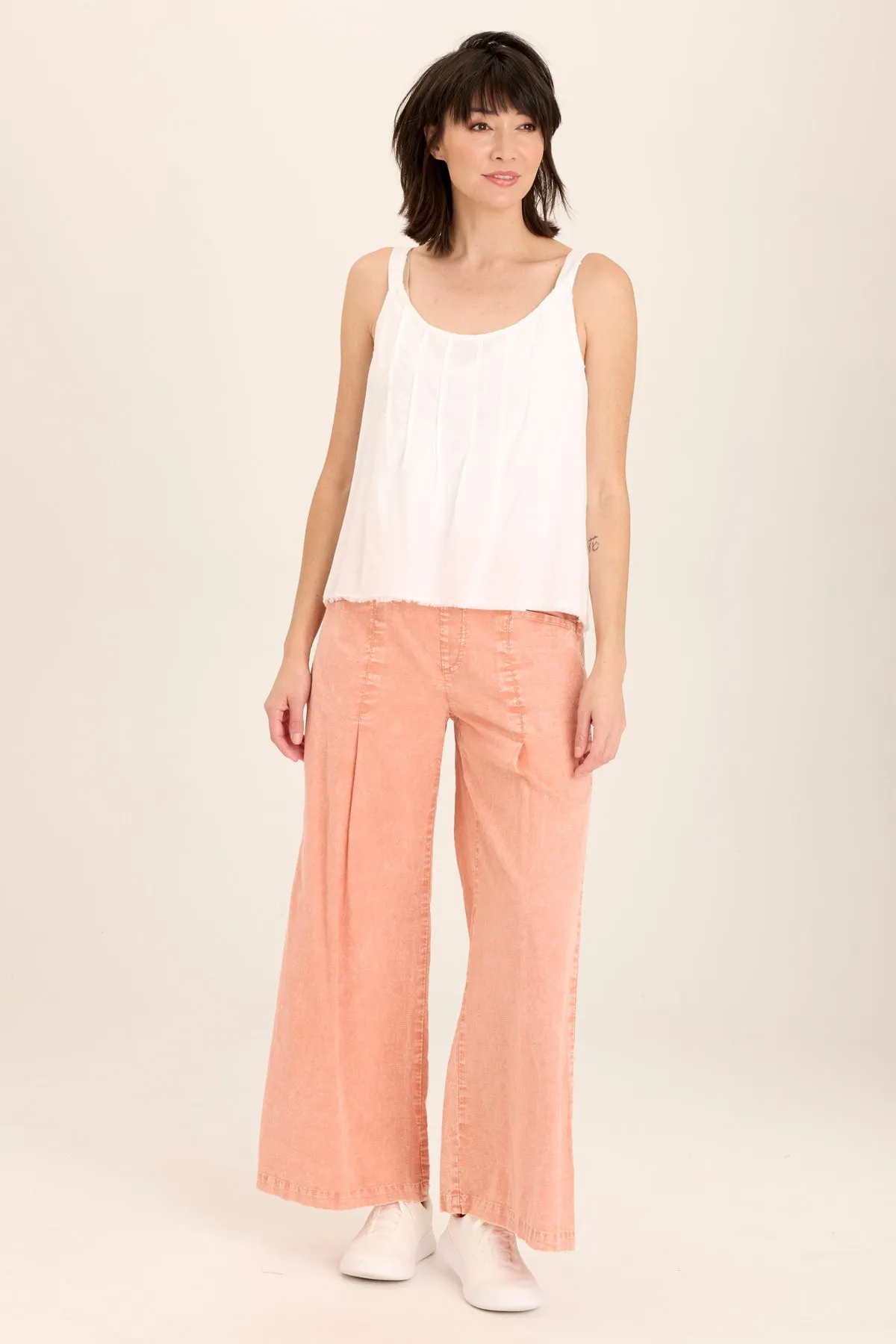 Shawnie Linen Billowy Pintuck Tank Loose Fit warm fleece