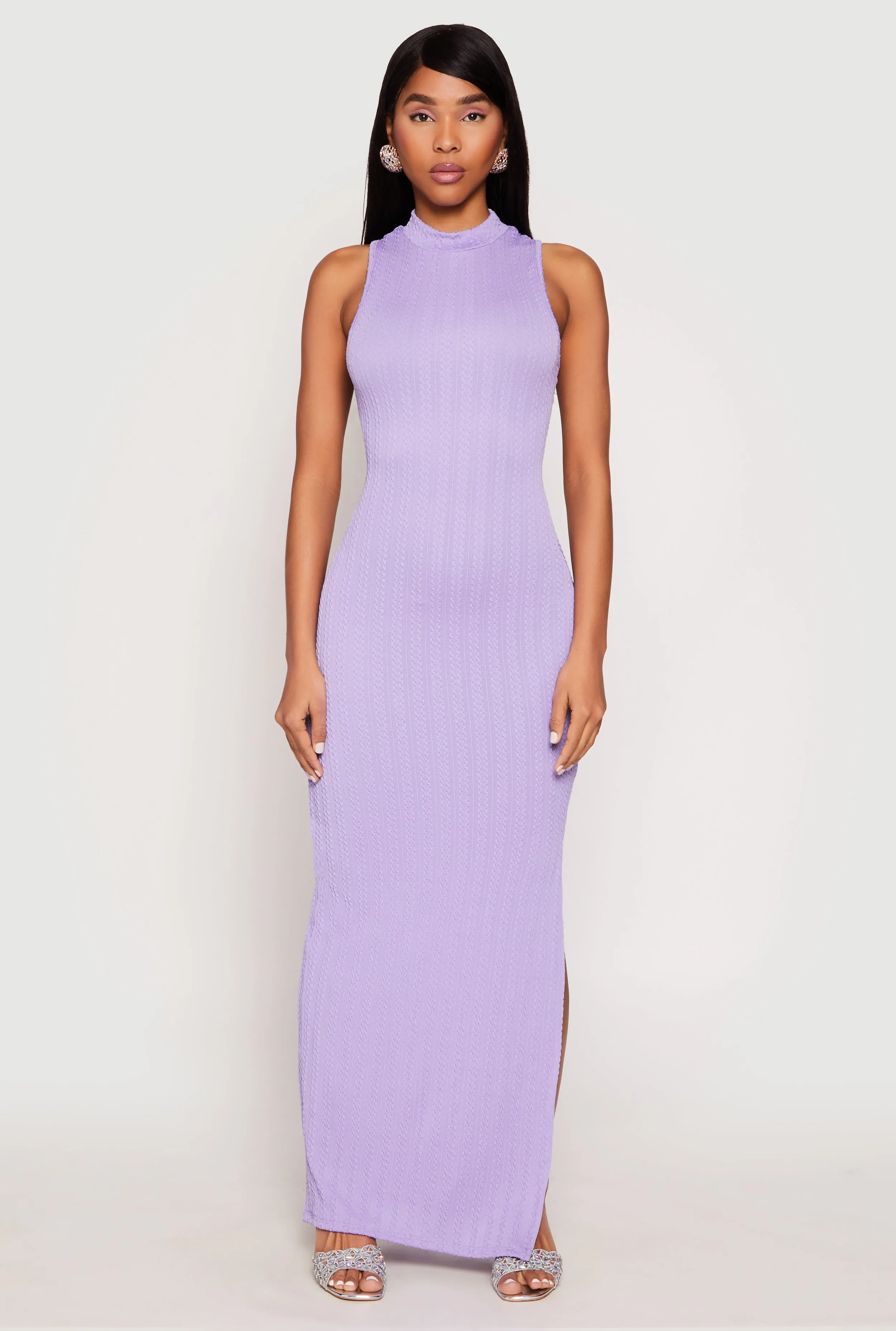 Textured Knit Turtleneck Maxi Dress Chiffon Glow
