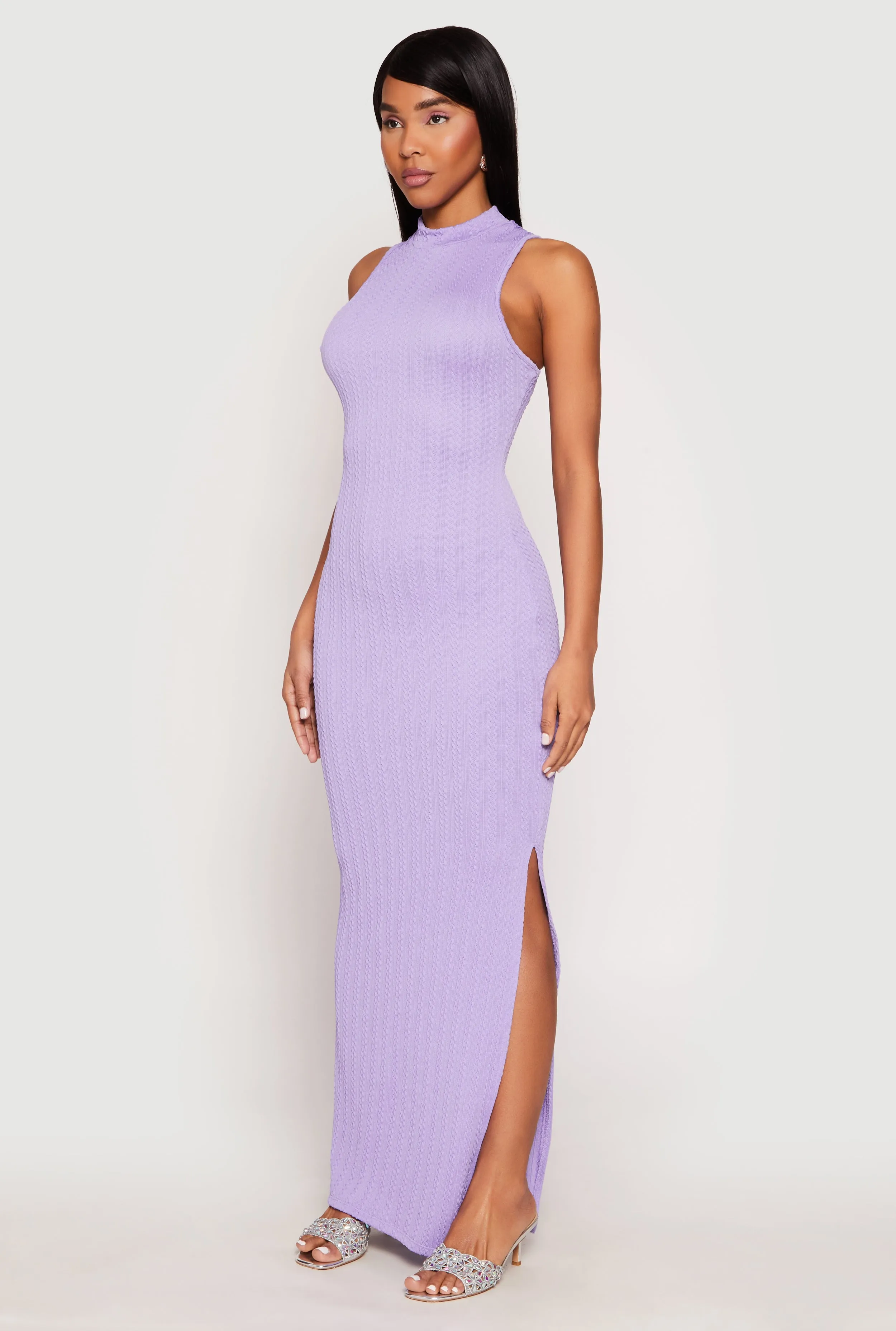 Textured Knit Turtleneck Maxi Dress Full-length elegant piece Leaf Glow