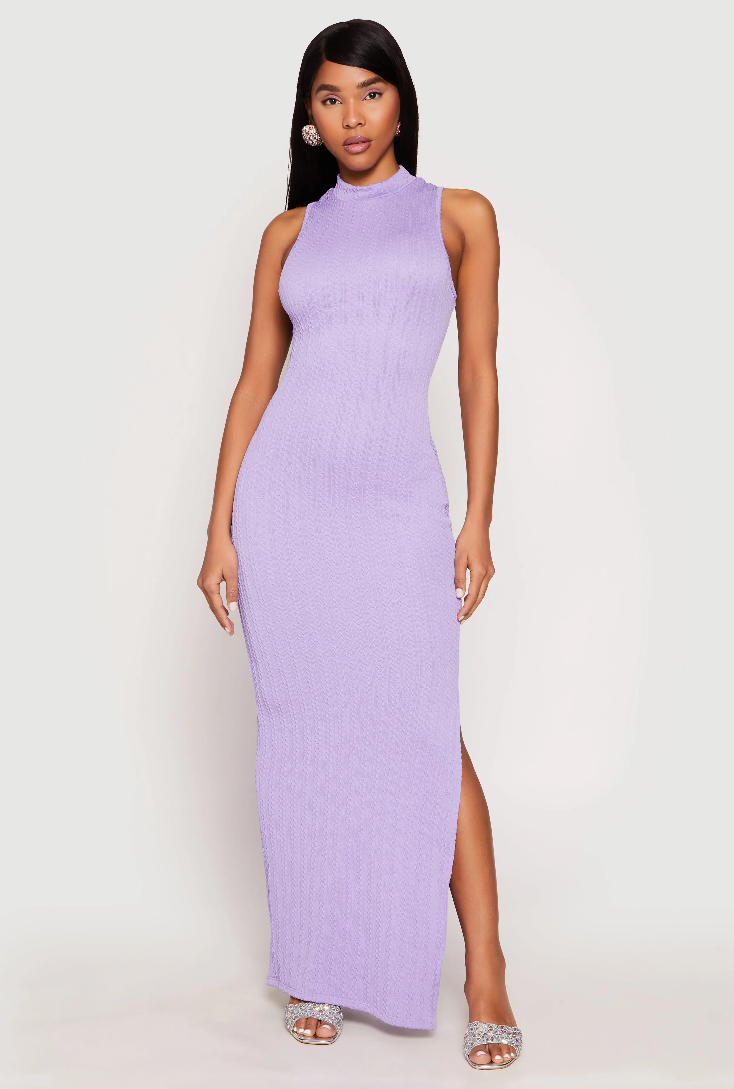 This maxi dress offers the perfect combination of comfort and style for everyday wear Heroine Mood Textured Knit Turtleneck Maxi Dress