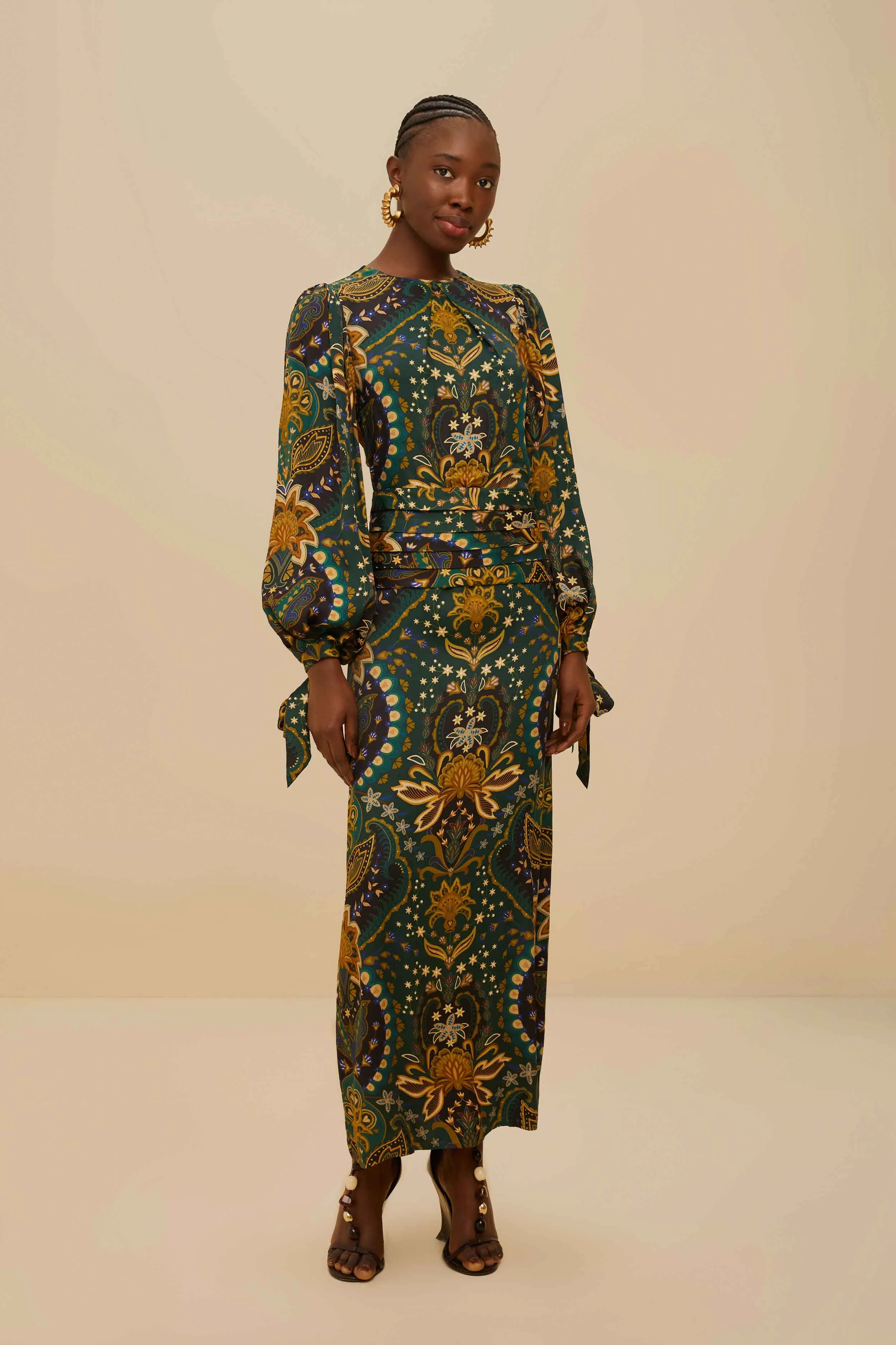 Cowl Neck Stone Glow Black Jaipur LENZING? ECOVERO? Viscose Maxi Dress
