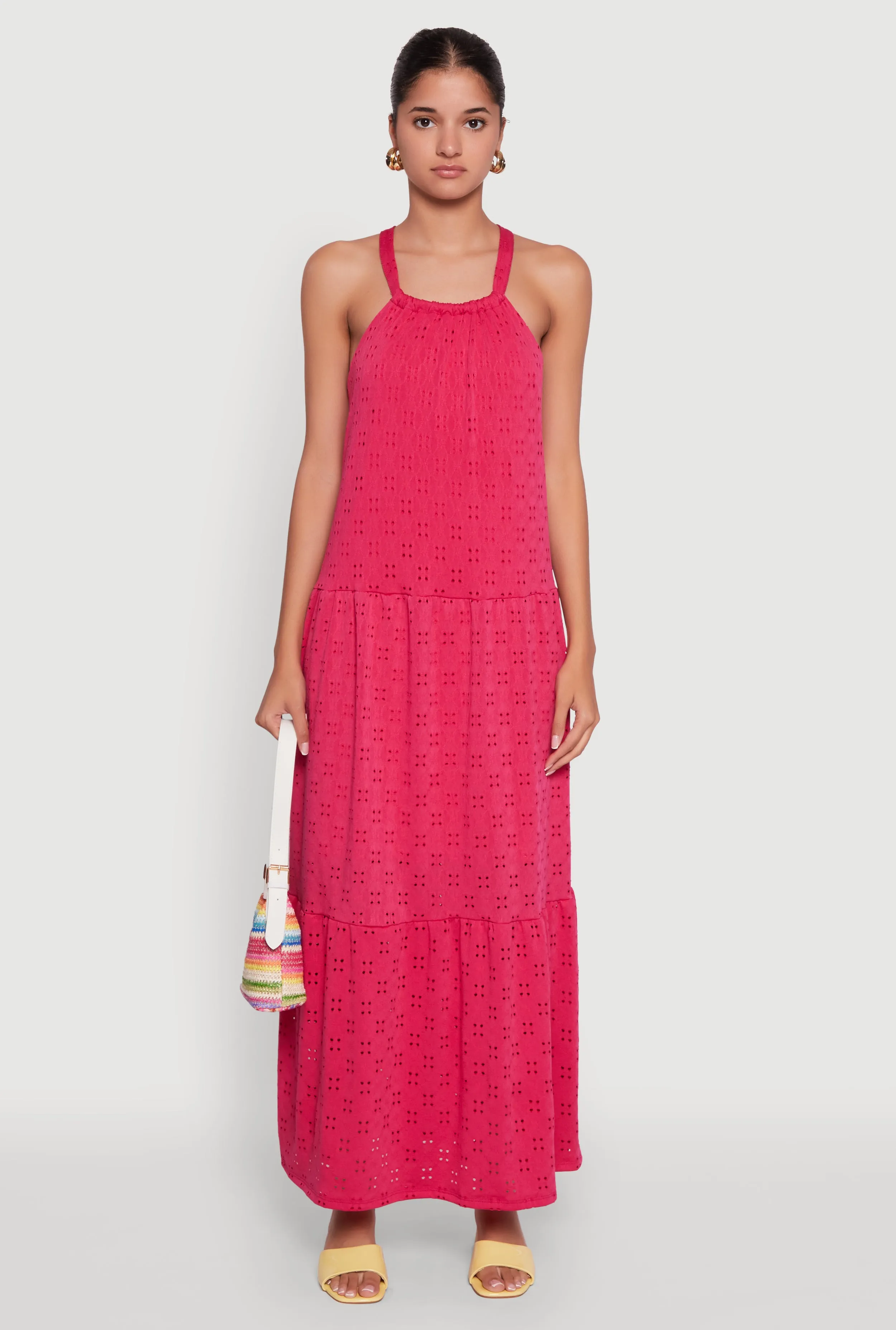 Dye Glow Eyelet Tiered A-Line Maxi Dress