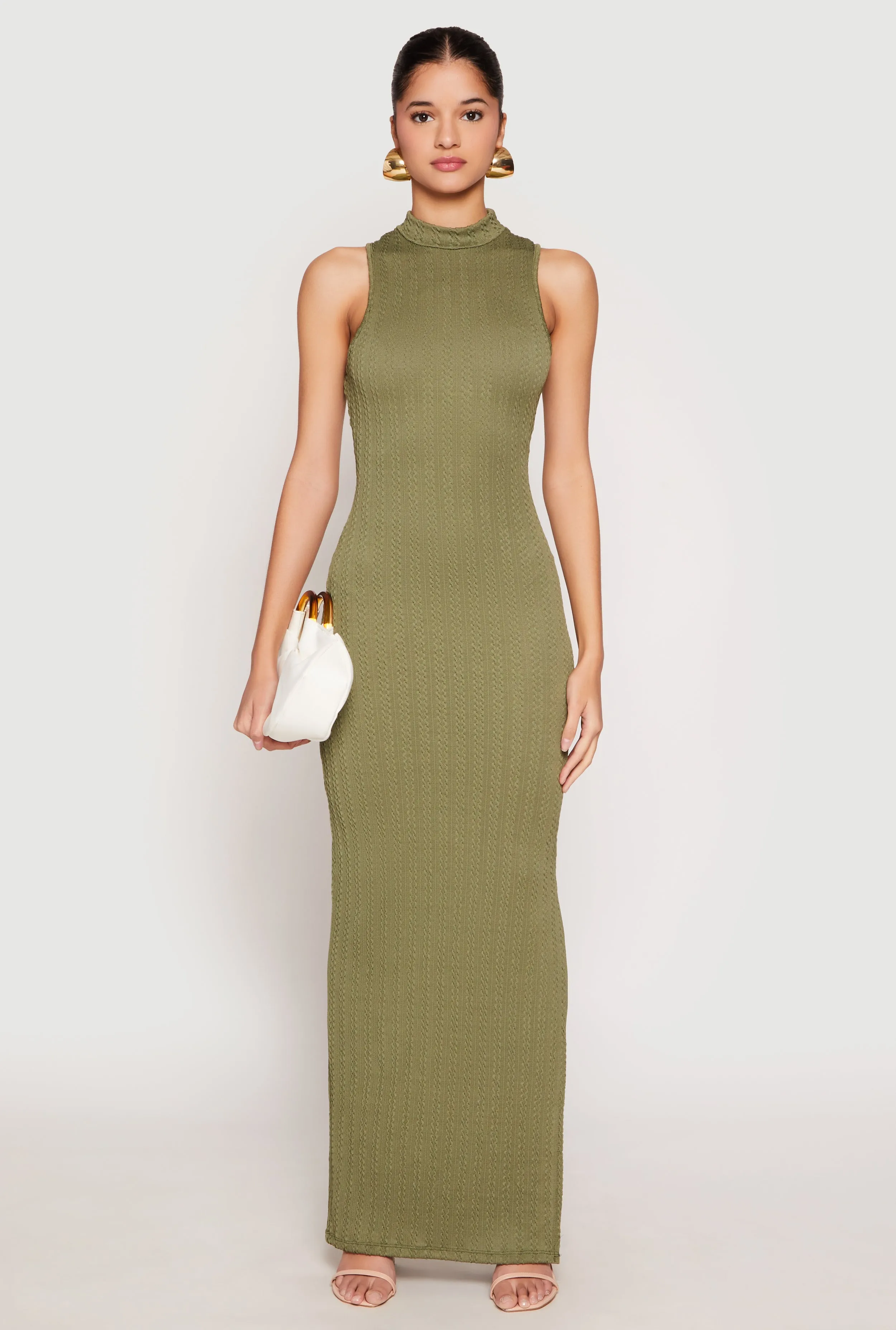 Elegant formal affair gown Skin Hug Textured Knit Turtleneck Maxi Dress