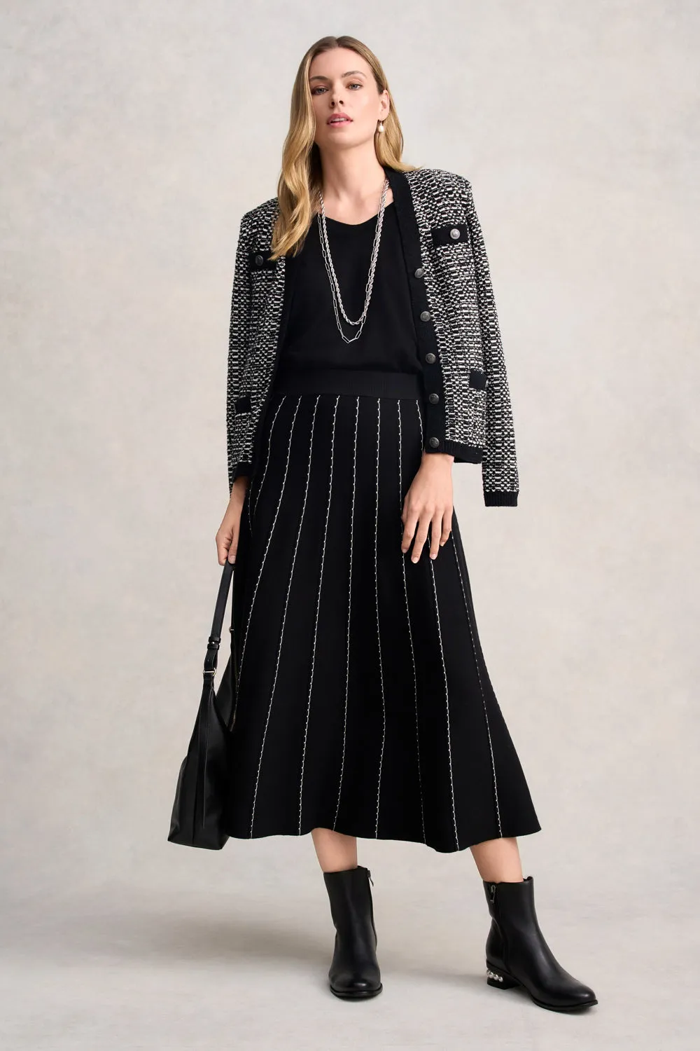Modern Edge Knit Midi Skirt - Black