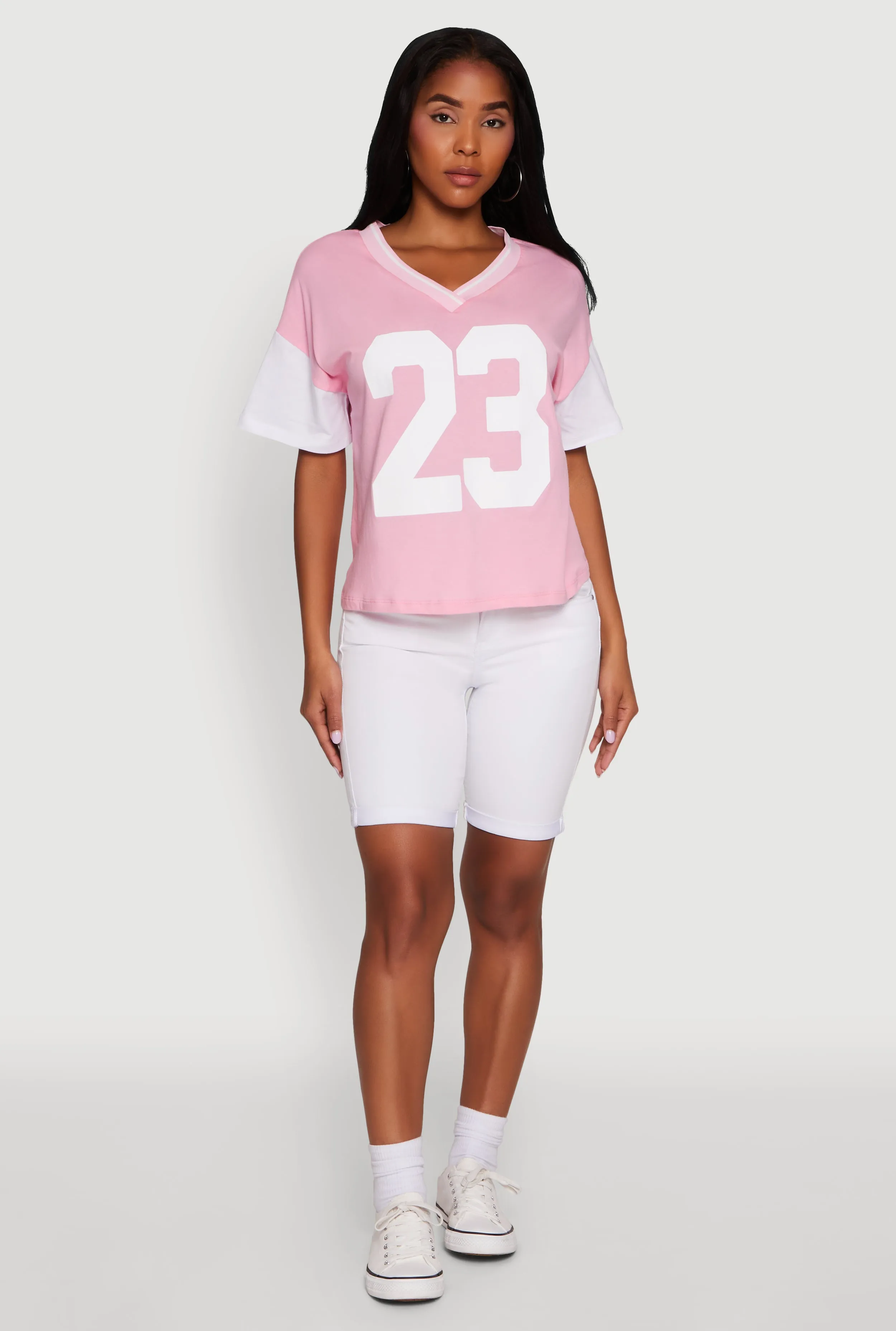 Perfect Wear Trendy 23 Graphic V Neck Baseball Tee