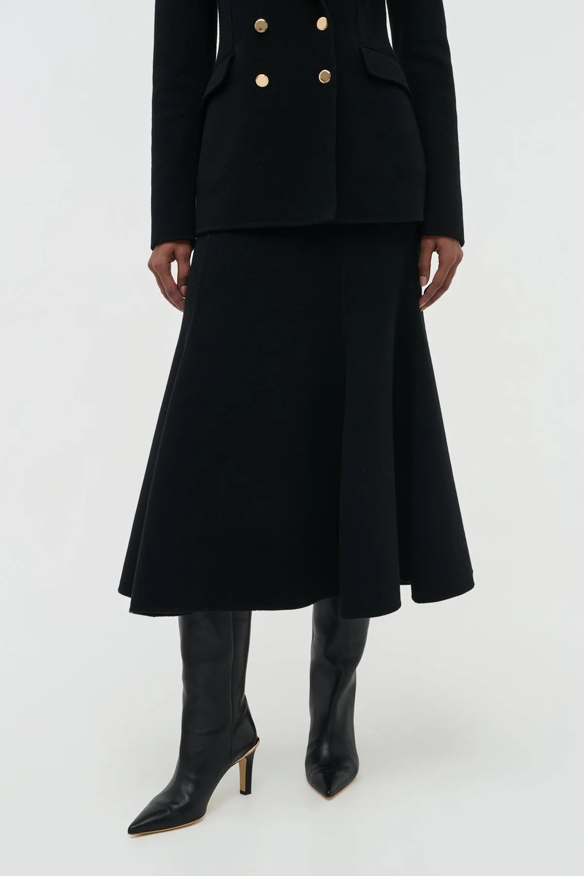 Patterson Midi Skirt in Black Double-Face Recycled Cashmere Breathable Lining