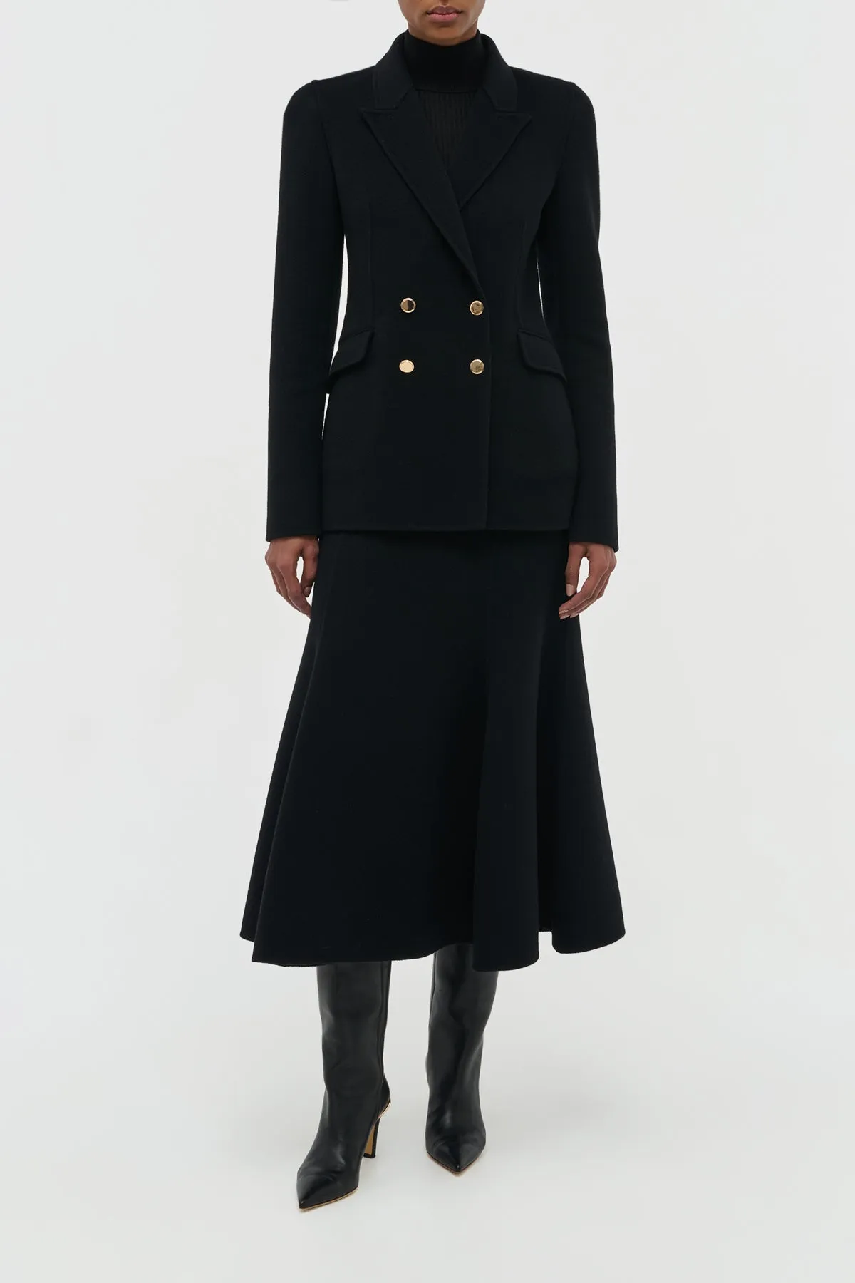 Colorfast Dye LayeredConstruction Patterson Midi Skirt in Black Double-Face Recycled Cashmere