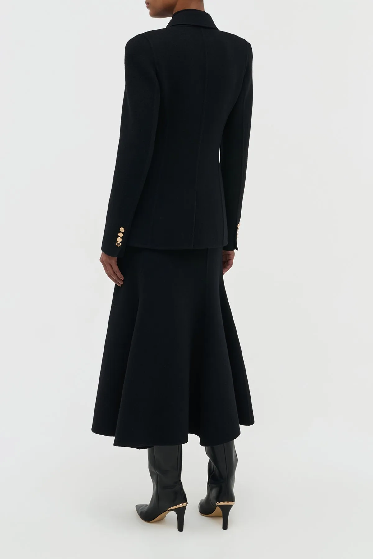 Patterson Midi Skirt in Black Double-Face Recycled Cashmere Everyday Comfort Outfit Flow