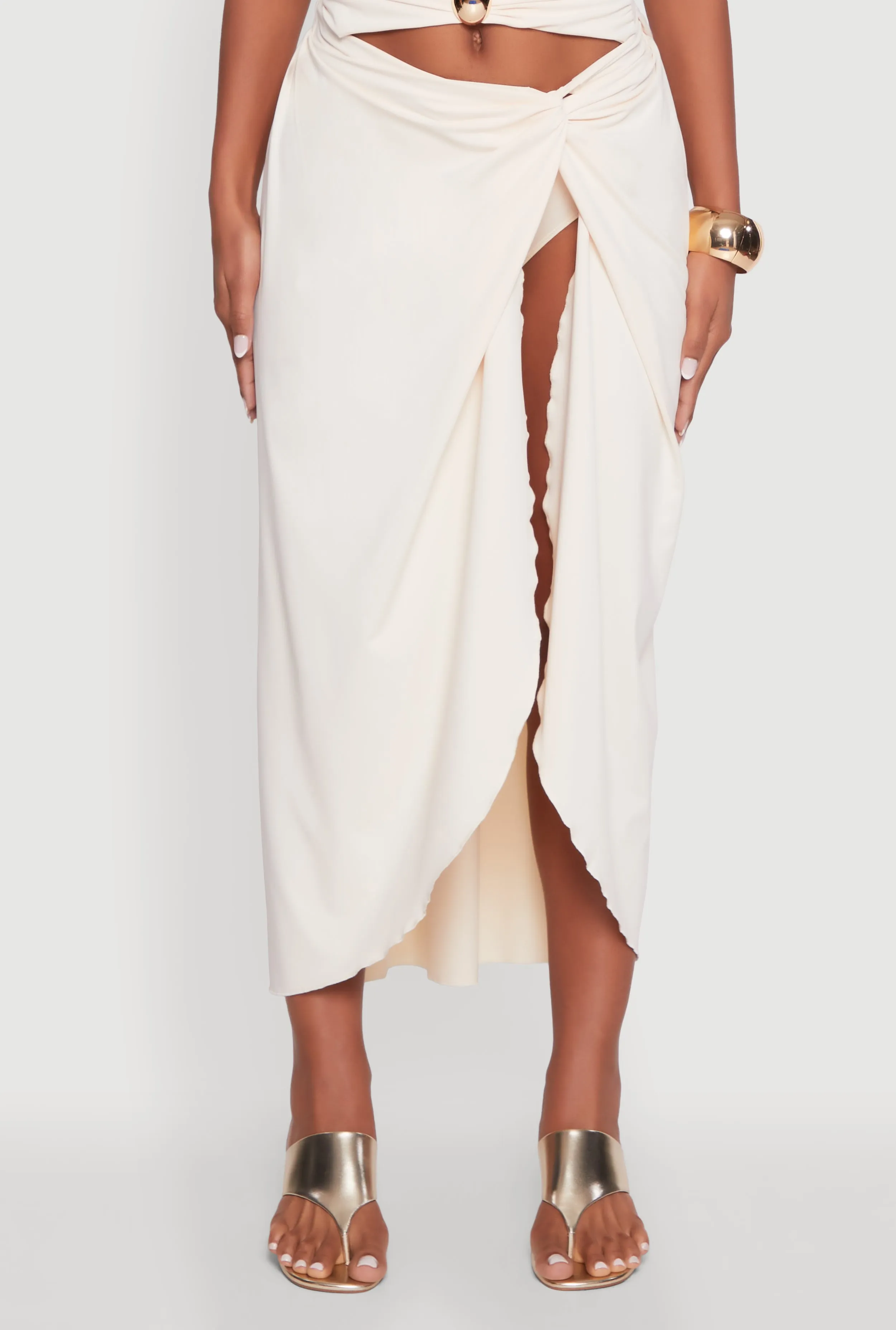 Stretchable Waist Fashion Style Twist Front Tulip Swim Skirt