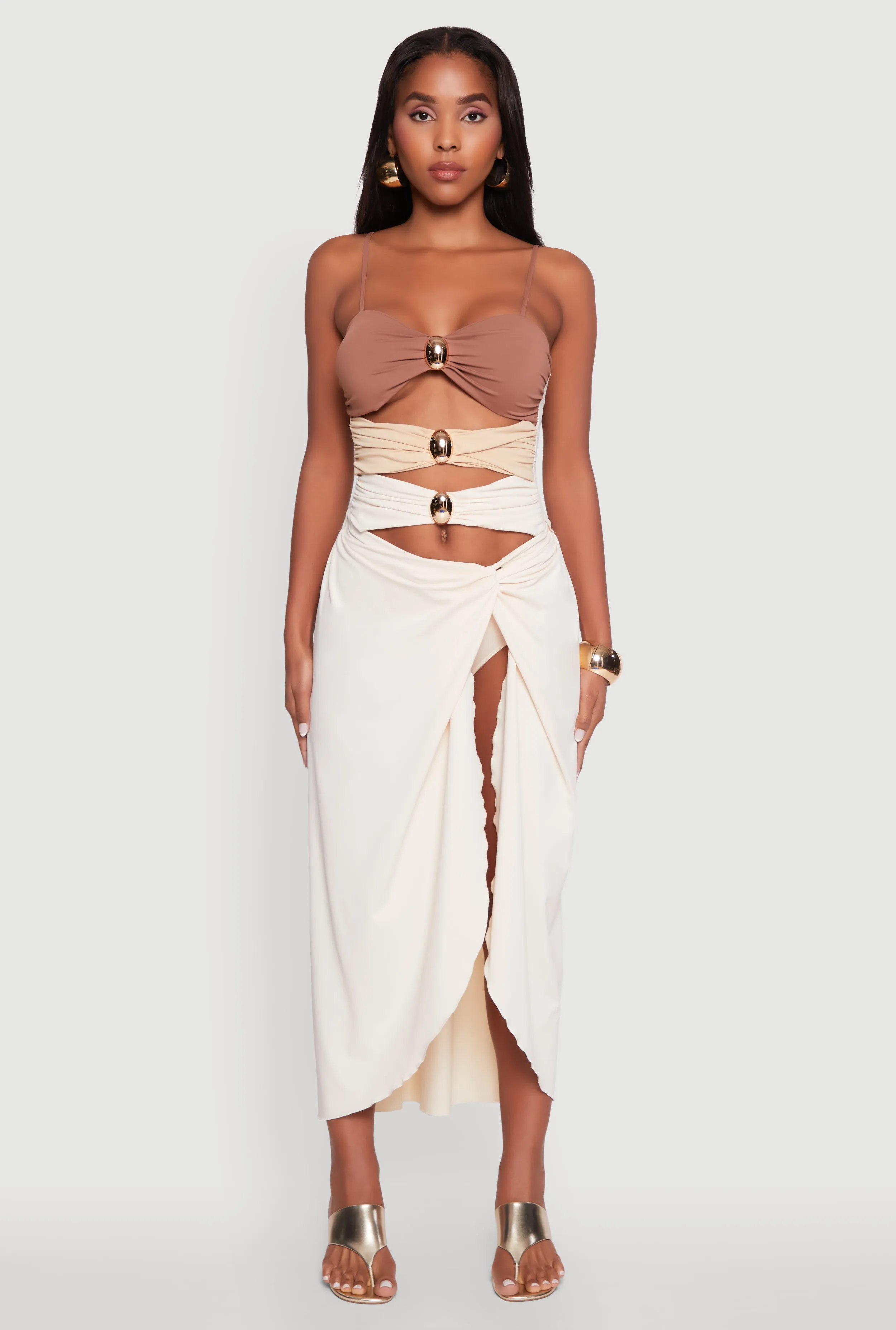Chic Fit Bold Accent Twist Front Tulip Swim Skirt