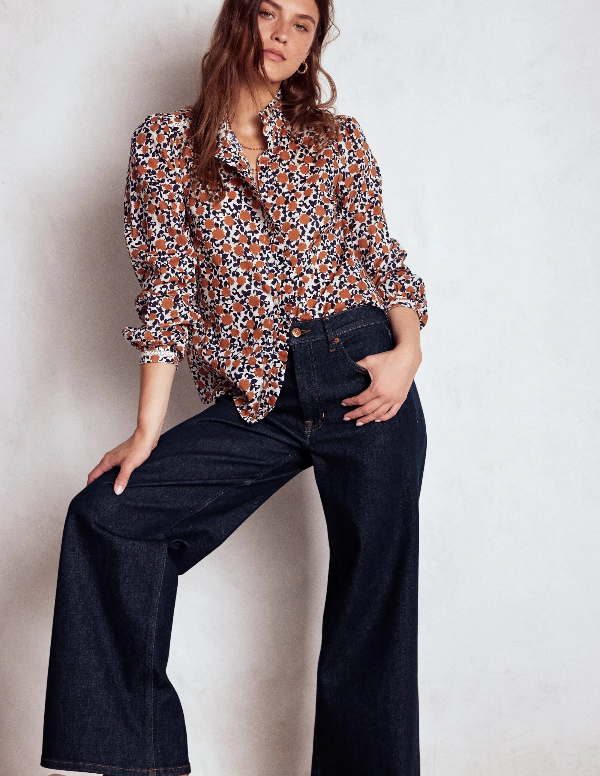 High Rise Wide Leg Jeans-Indigo Rinse Comfort Stretch Minimal Look