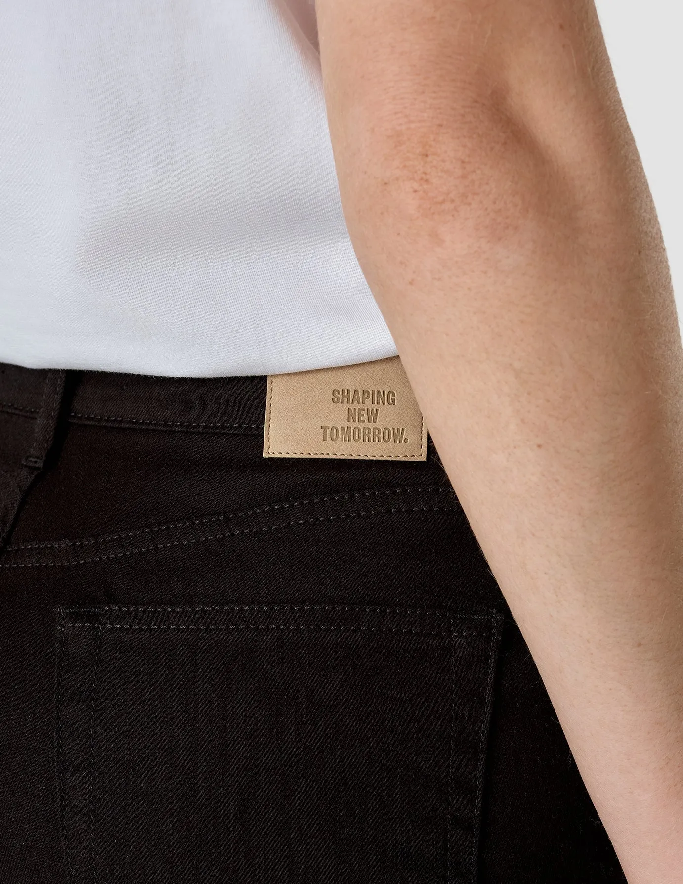 Layered Knee Panels Light material Jeans Straight Stay Black