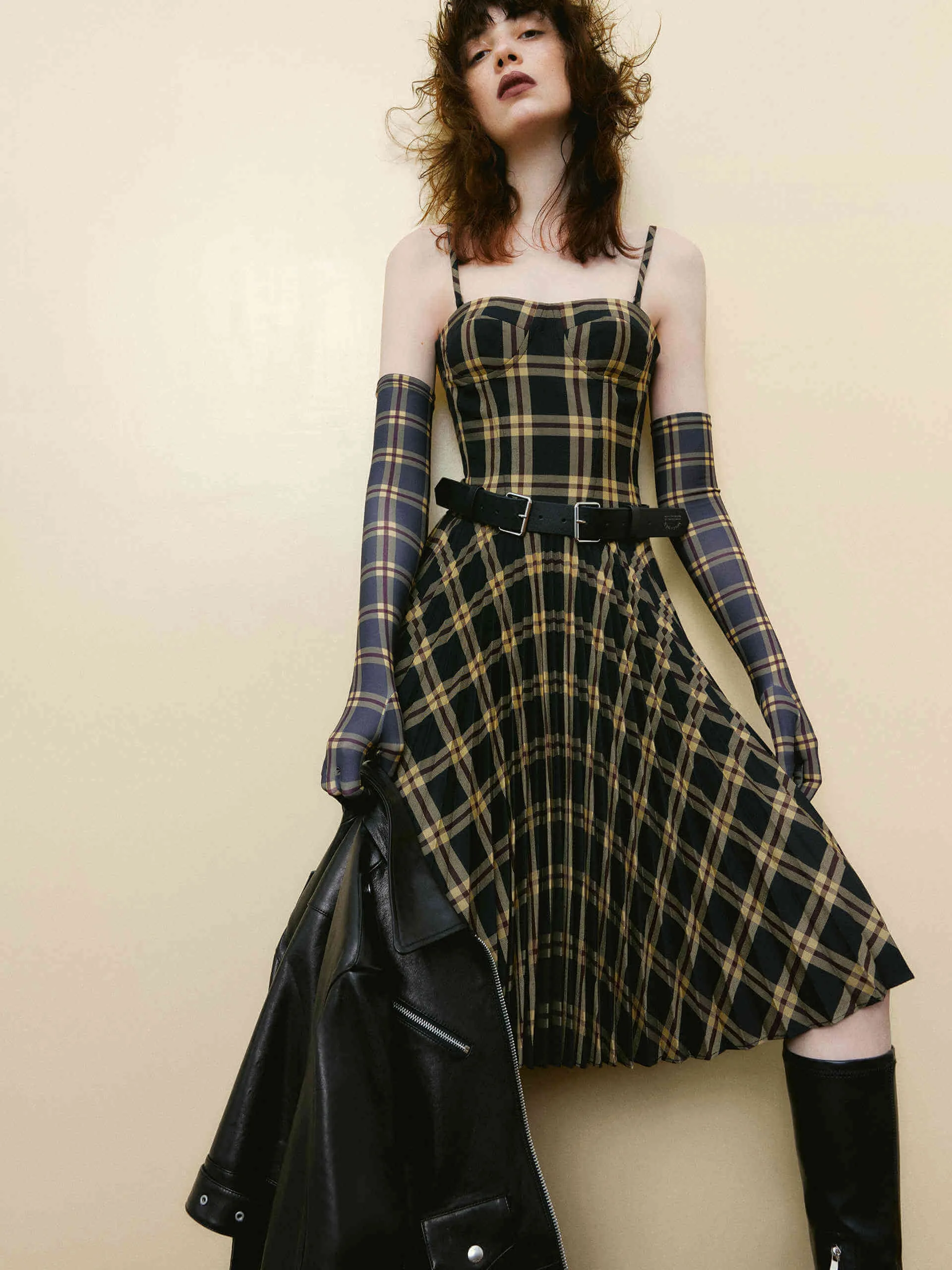 solo wear Effortless Wear Corset Check Pleated Cami Dress
