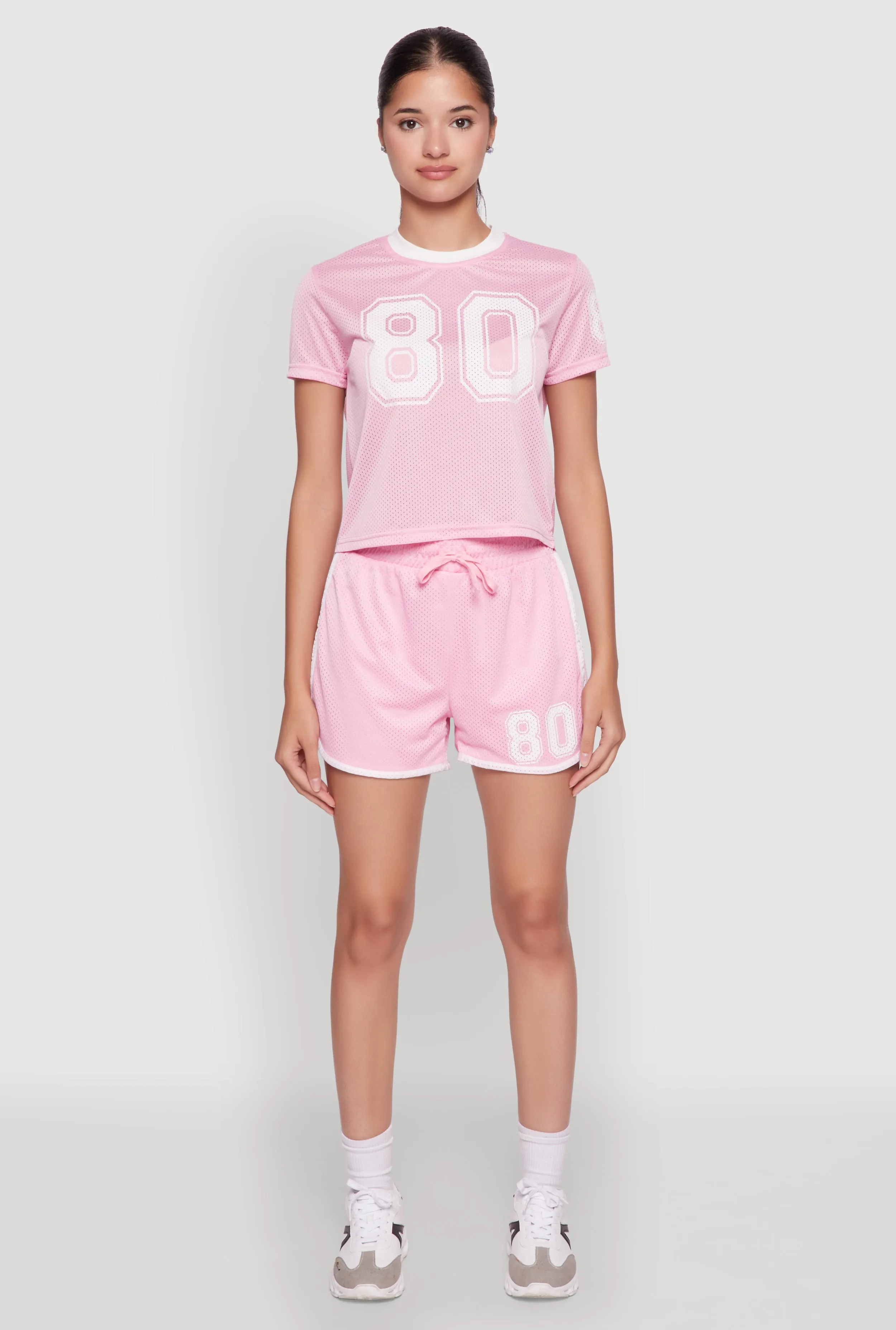Graphic Jersey Mesh Crew Neck Top Perfect Fit Chic Design