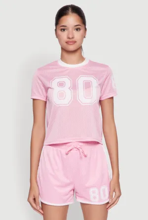 Graphic Jersey Mesh Crew Neck Top Essential Casual Street Style