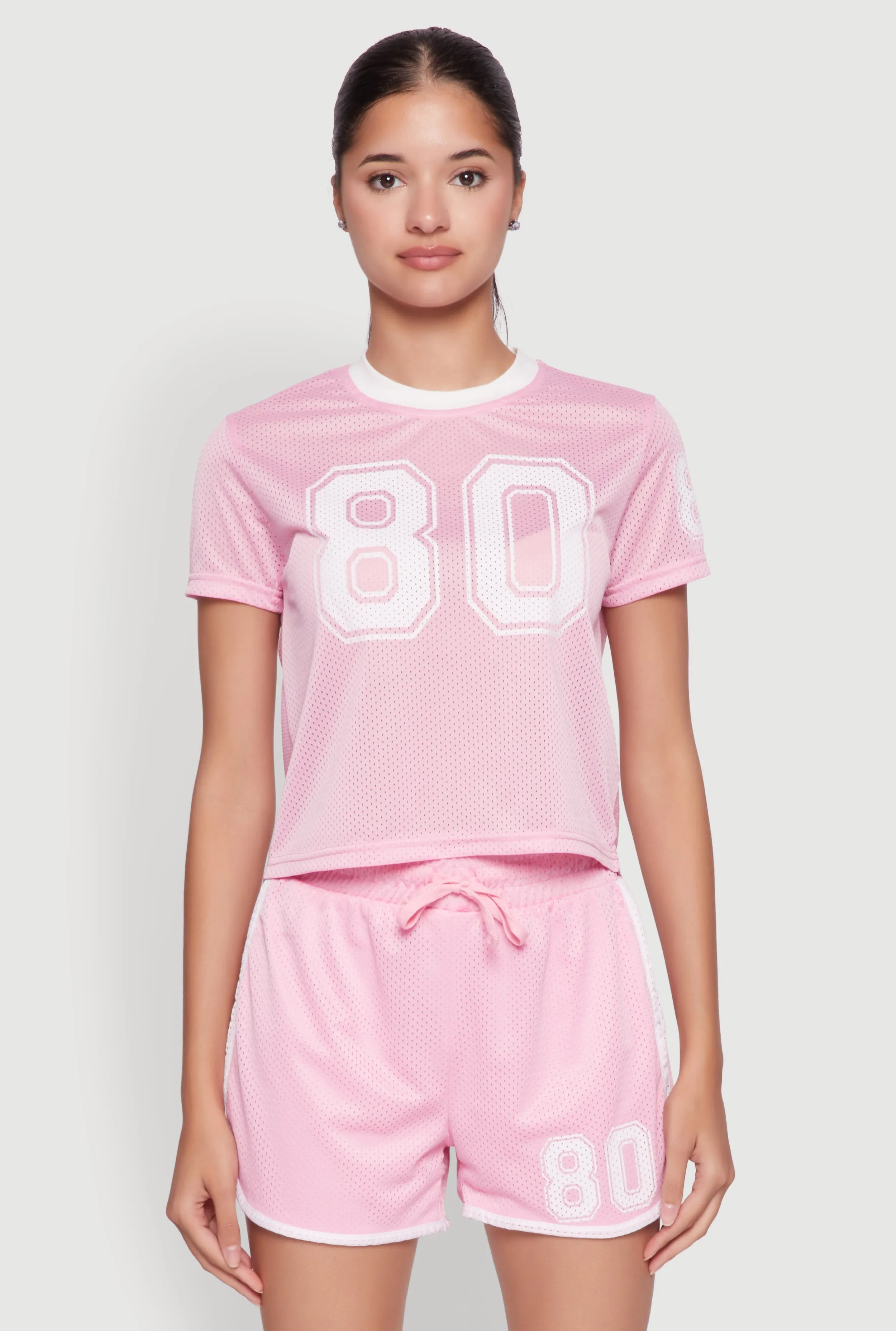 Graphic Jersey Mesh Crew Neck Top Essential Casual Street Style