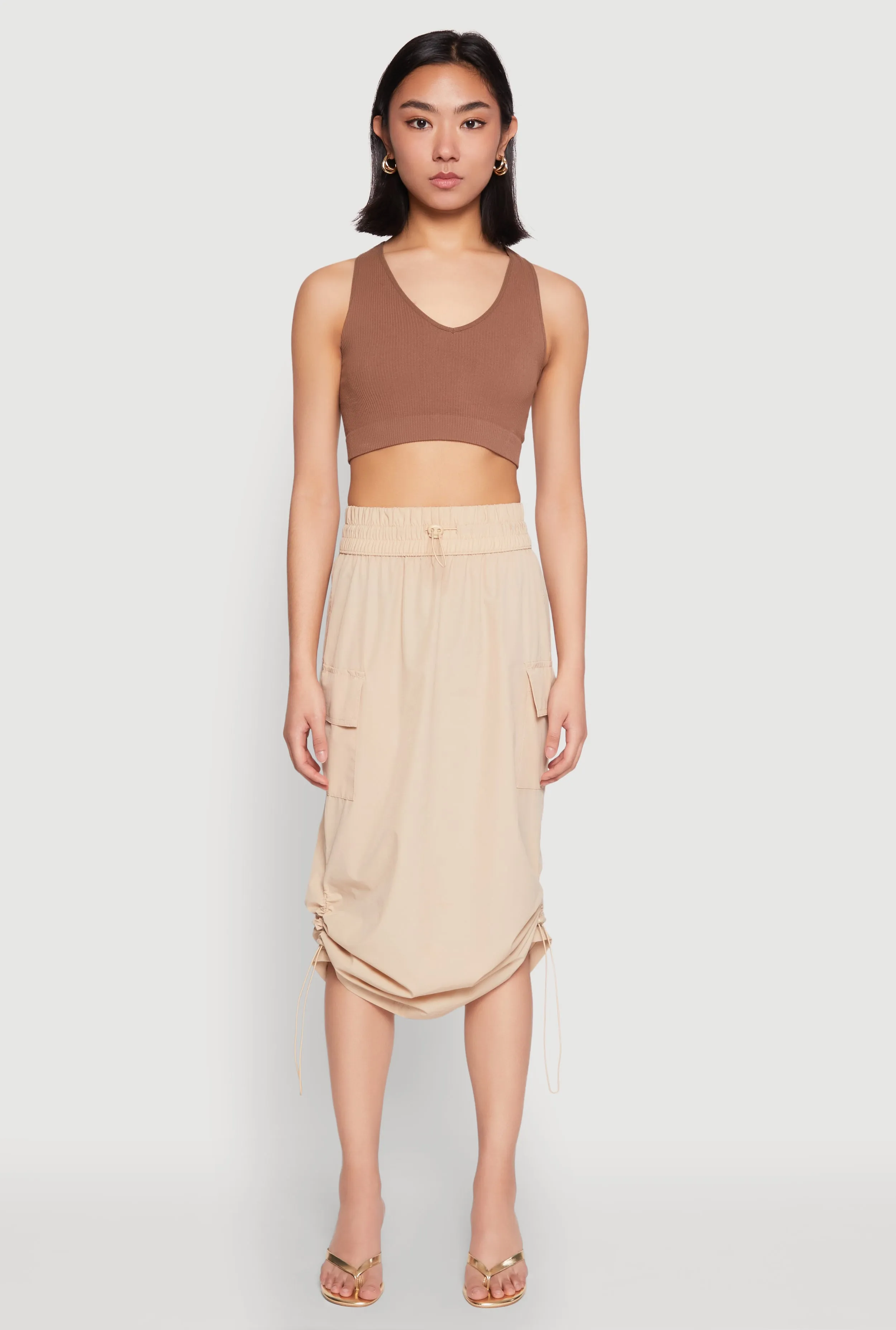 Toggle Drawstring Nylon Cargo Skirt Non Irritating Edges Comfy Fit
