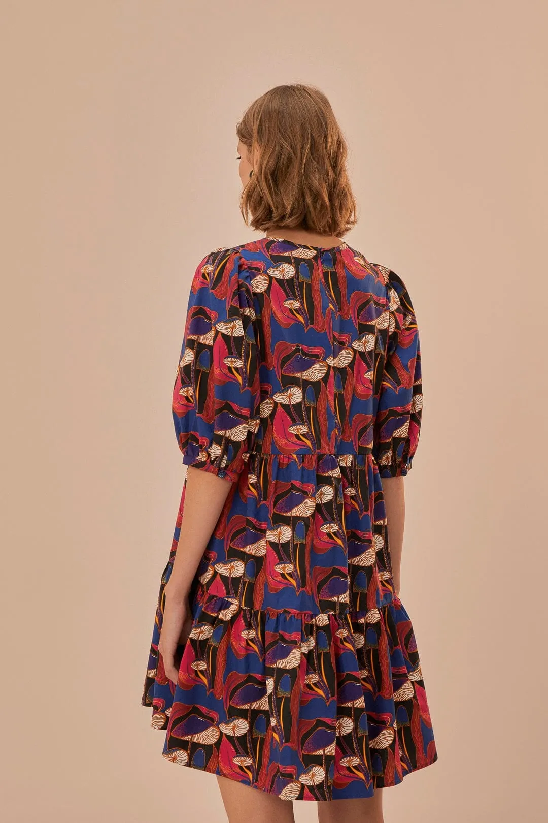 Edge Warm Wild Mushrooms Black Puff Sleeve Mini Dress