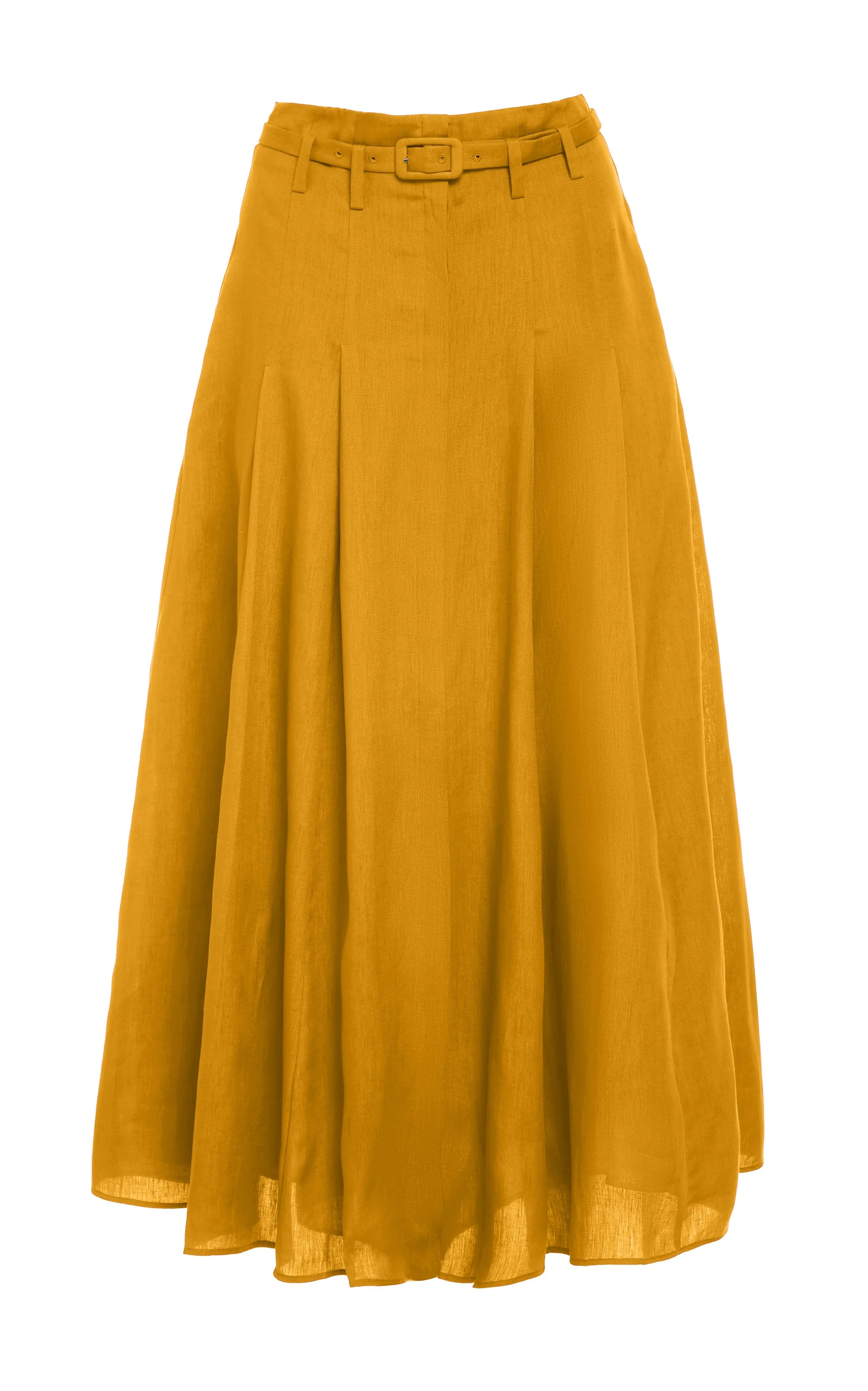 Dugald Pleated Midi Skirt in Golden Birch Aloe Linen Outfit Lineup
