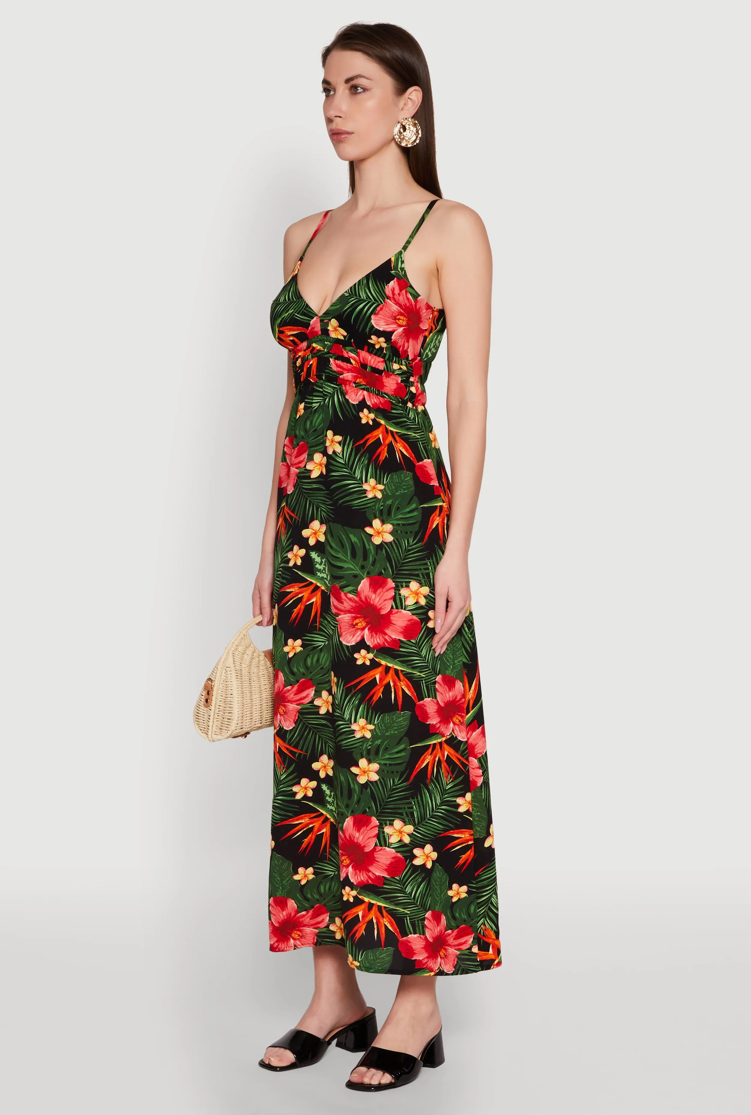 The classic design of this maxi dress makes it an essential piece for any fashion-forward wardrobe Fold Art Airy Tropical Floral Print Empire Waist Dress