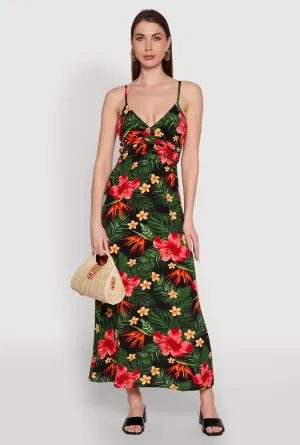 Silk Glow Fashion-forward long piece Airy Tropical Floral Print Empire Waist Dress