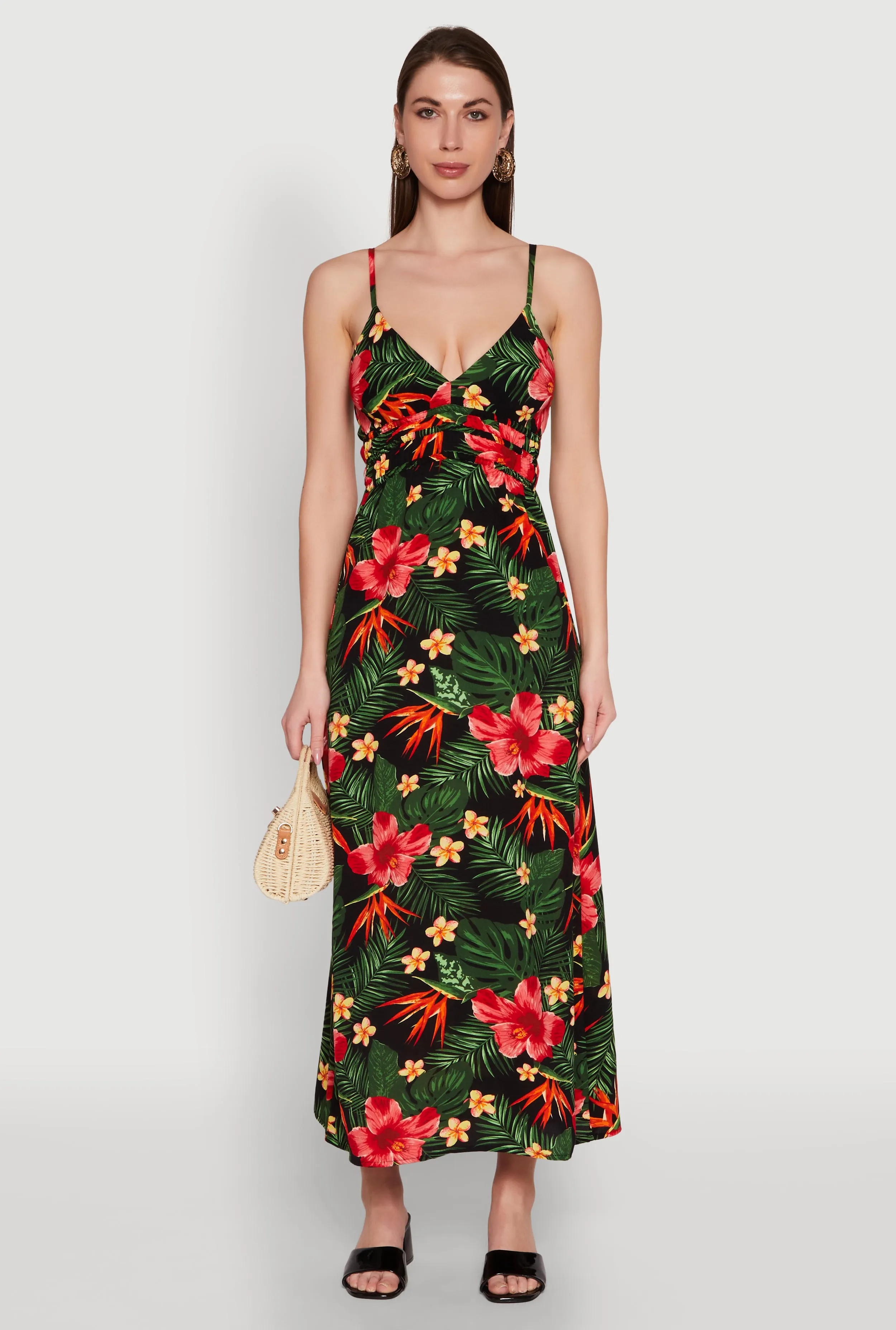 Airy Tropical Floral Print Empire Waist Dress Sun shield