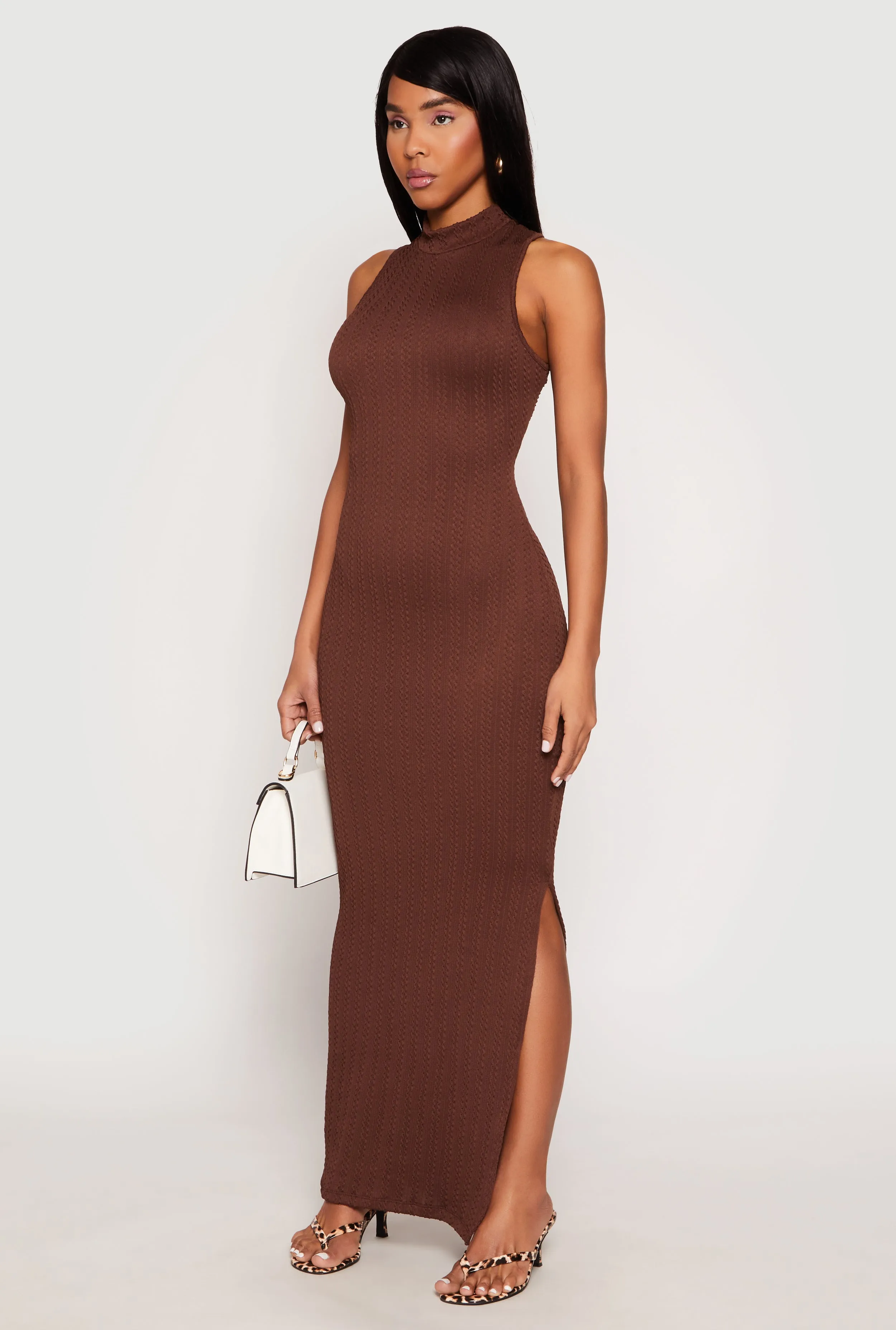 Textured Knit Turtleneck Maxi Dress Crystal Shine