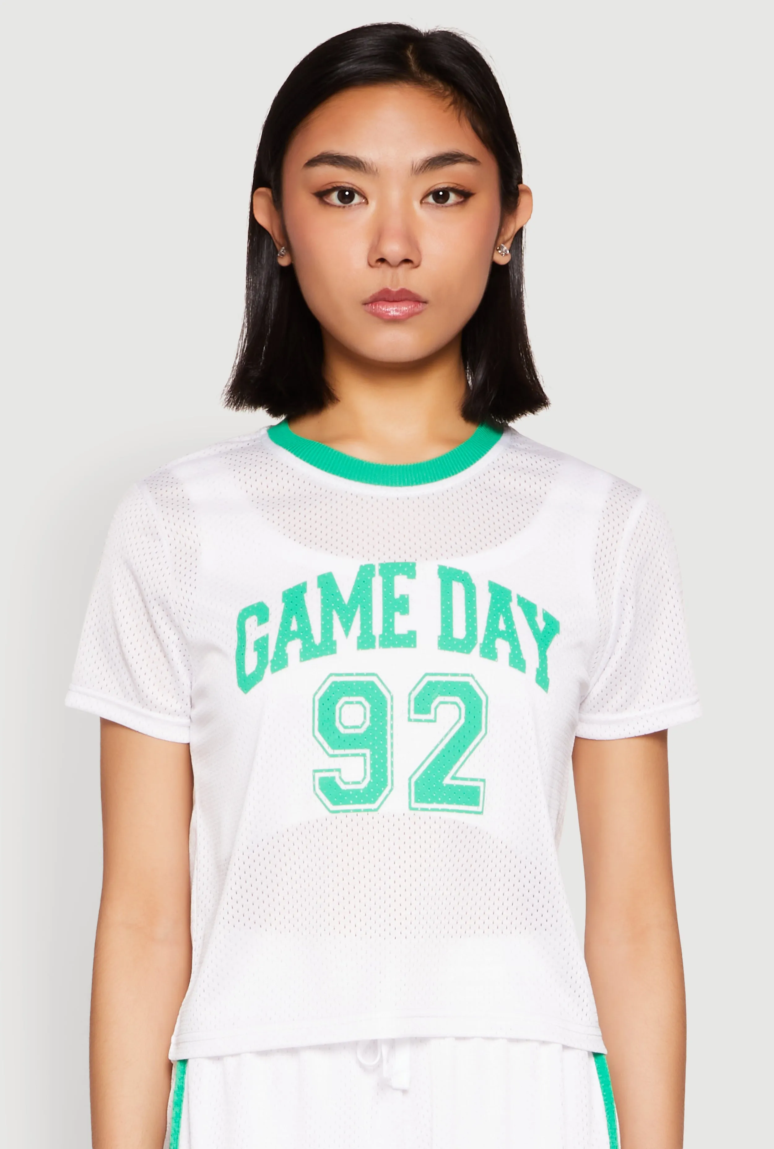Contrast Trim Graphic Print Mesh Jersey Flexible Cuff Design
