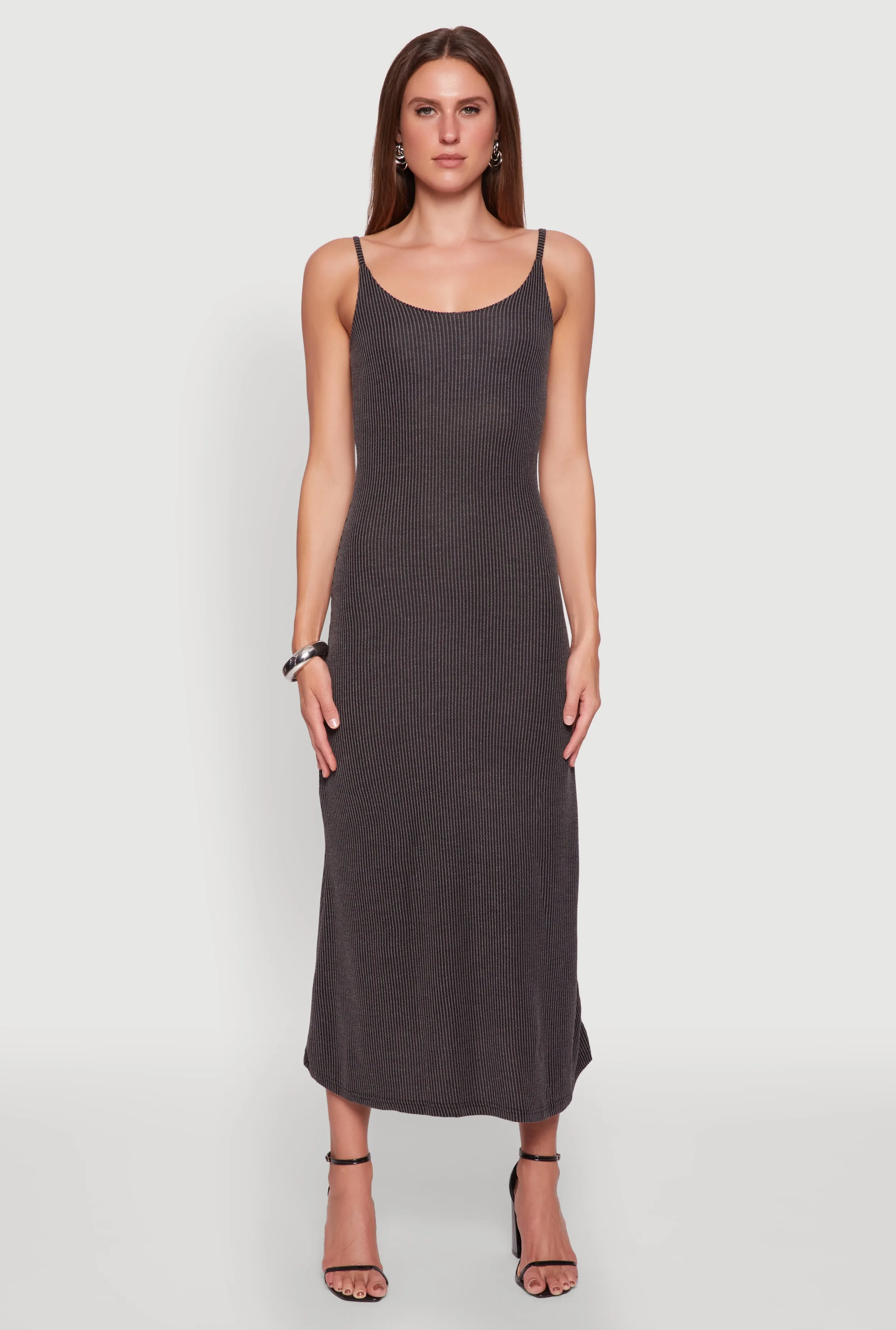 Elegant Scoop Neck Ribbed Knit Cami Dress Garnet Shine Bridge Walk