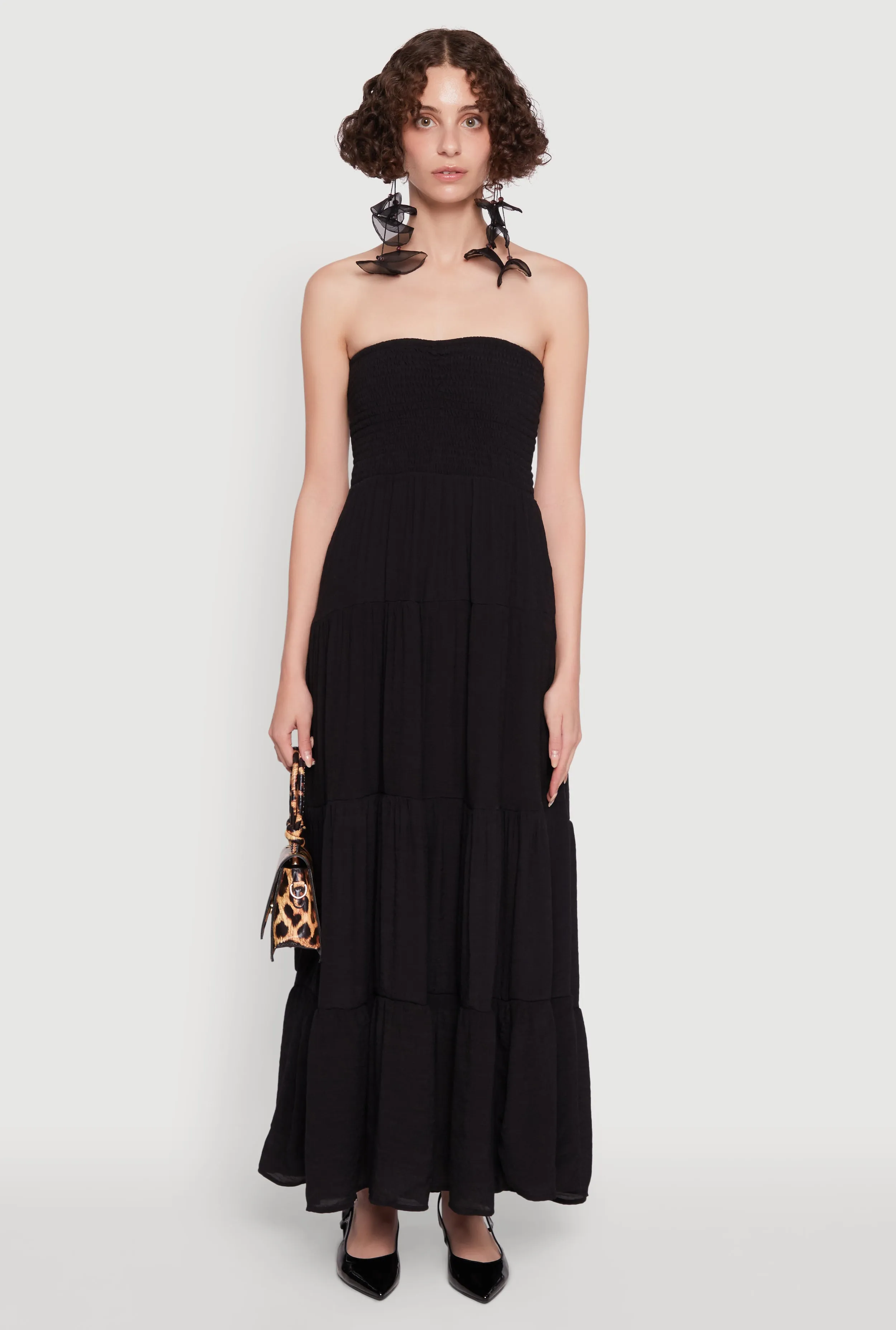 Agate Shine All Season Elegant Strapless Smocked Tiered Dress