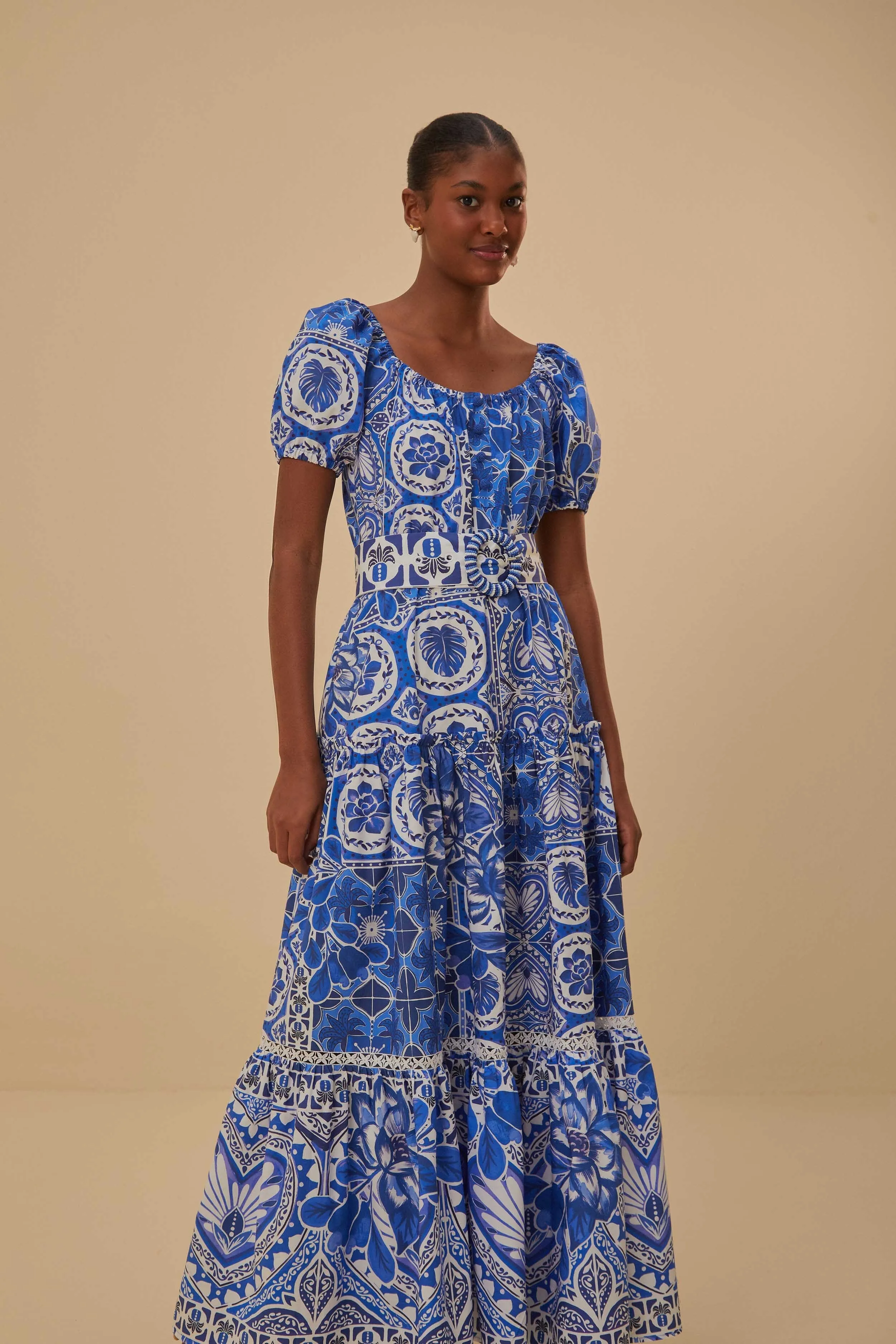 Fire Glow Blue Tile Dream Maxi Dress