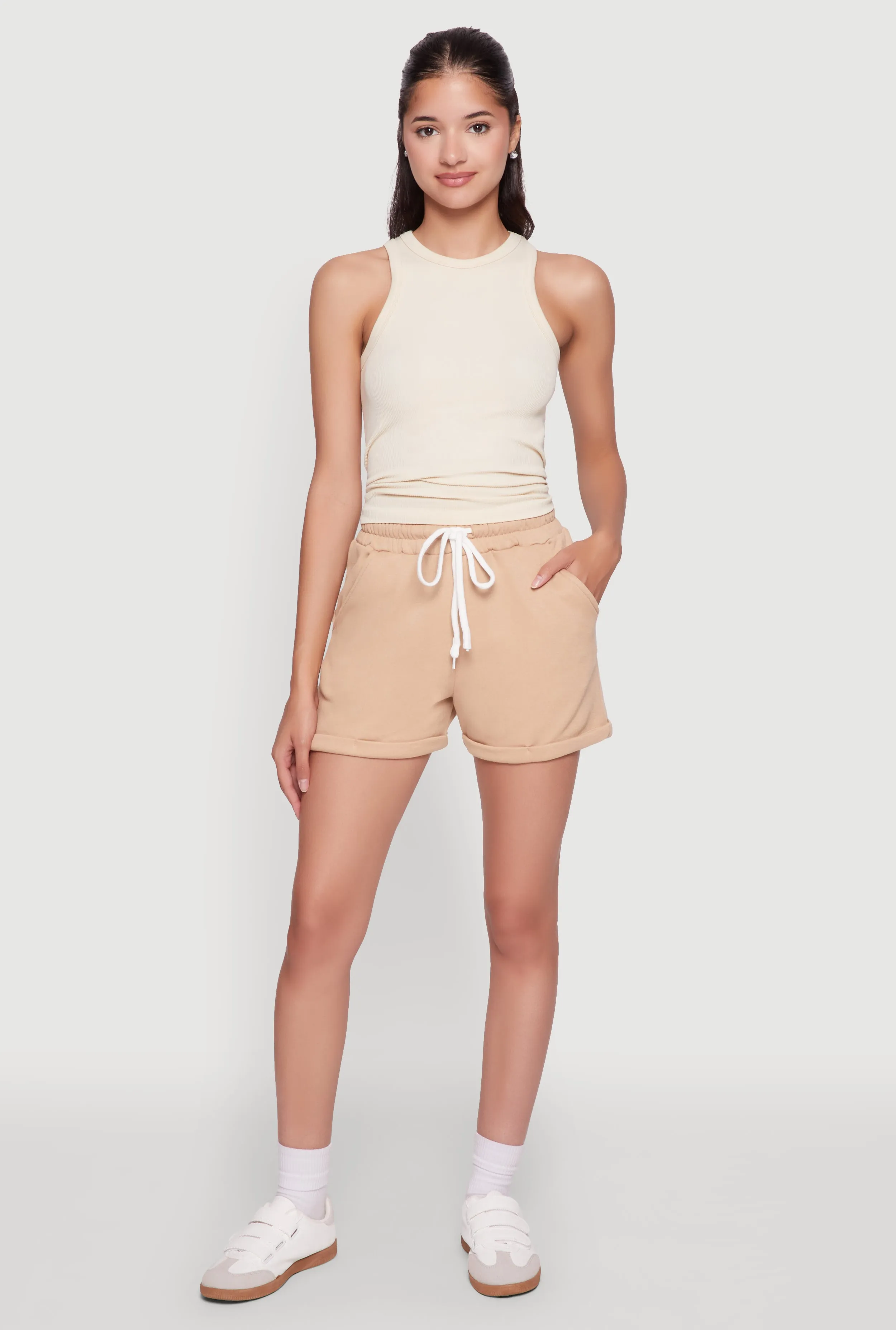 Chic Drawstring High Waisted Sweatshorts with Fixed Cuffs Father's Day gift