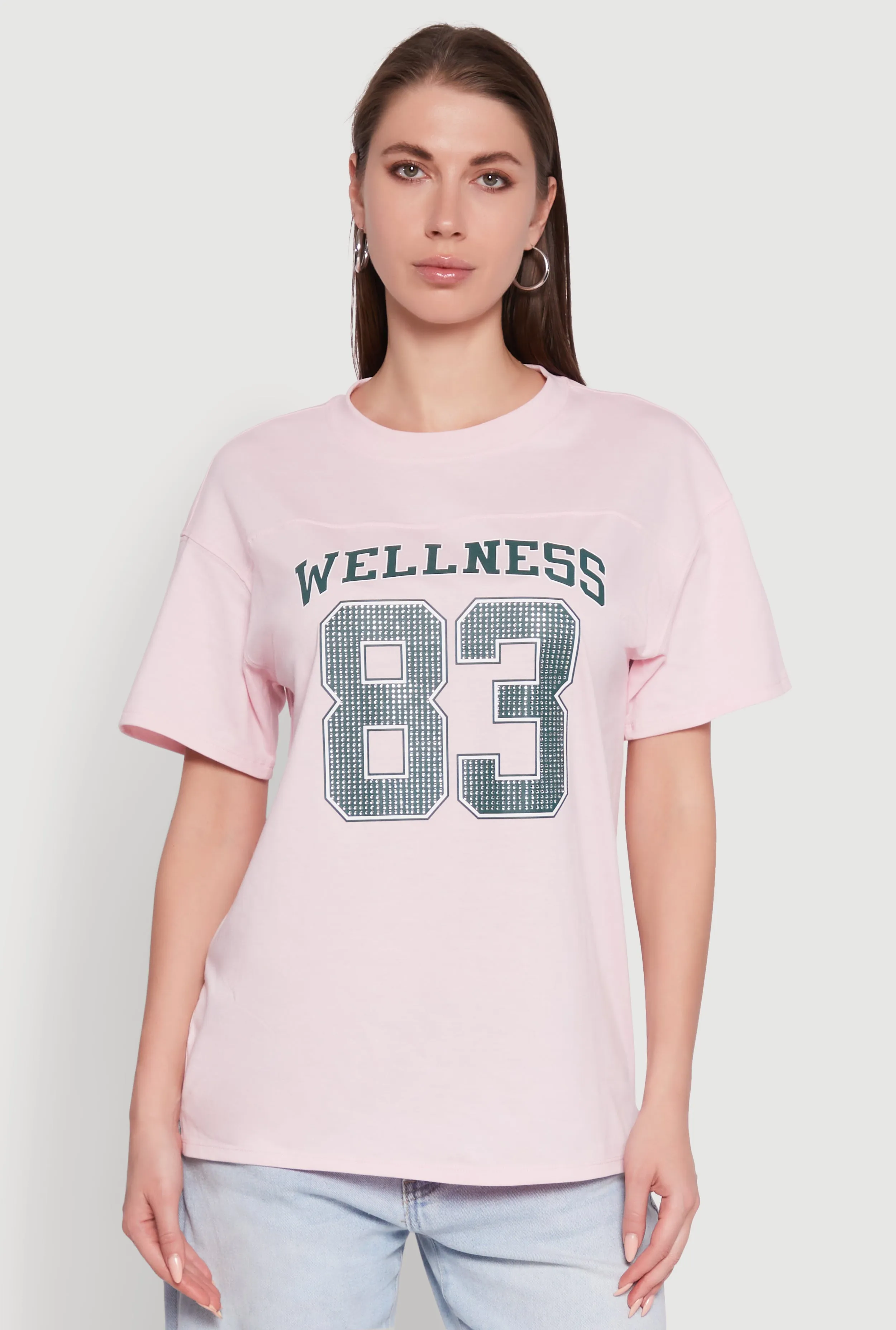 Cross Grain Knit Layered Neckline Almost Famous Rhinestone Graphic T-Shirt
