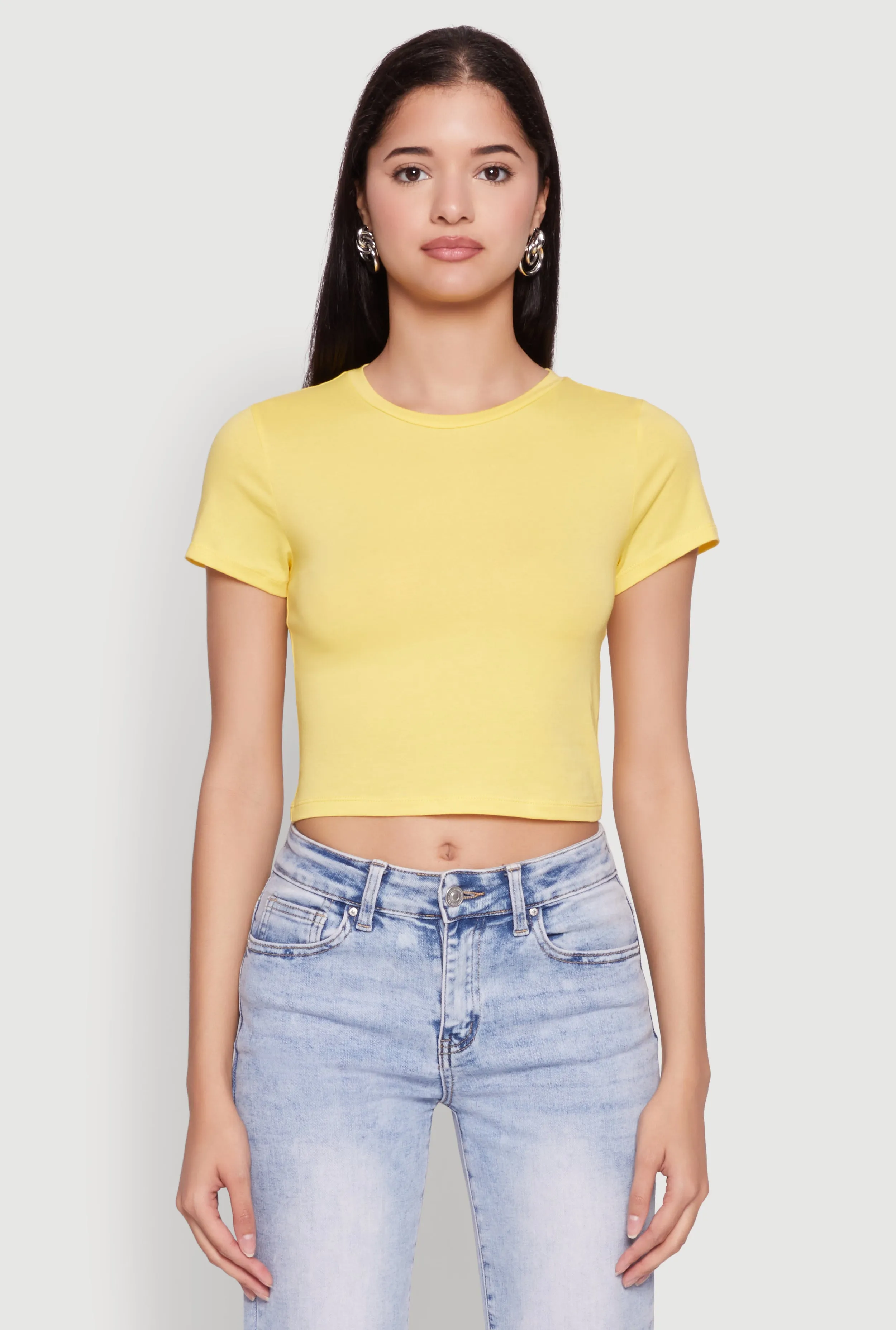 Cropped Short Sleeve Crew Neck Tee Vintage Wash Effect