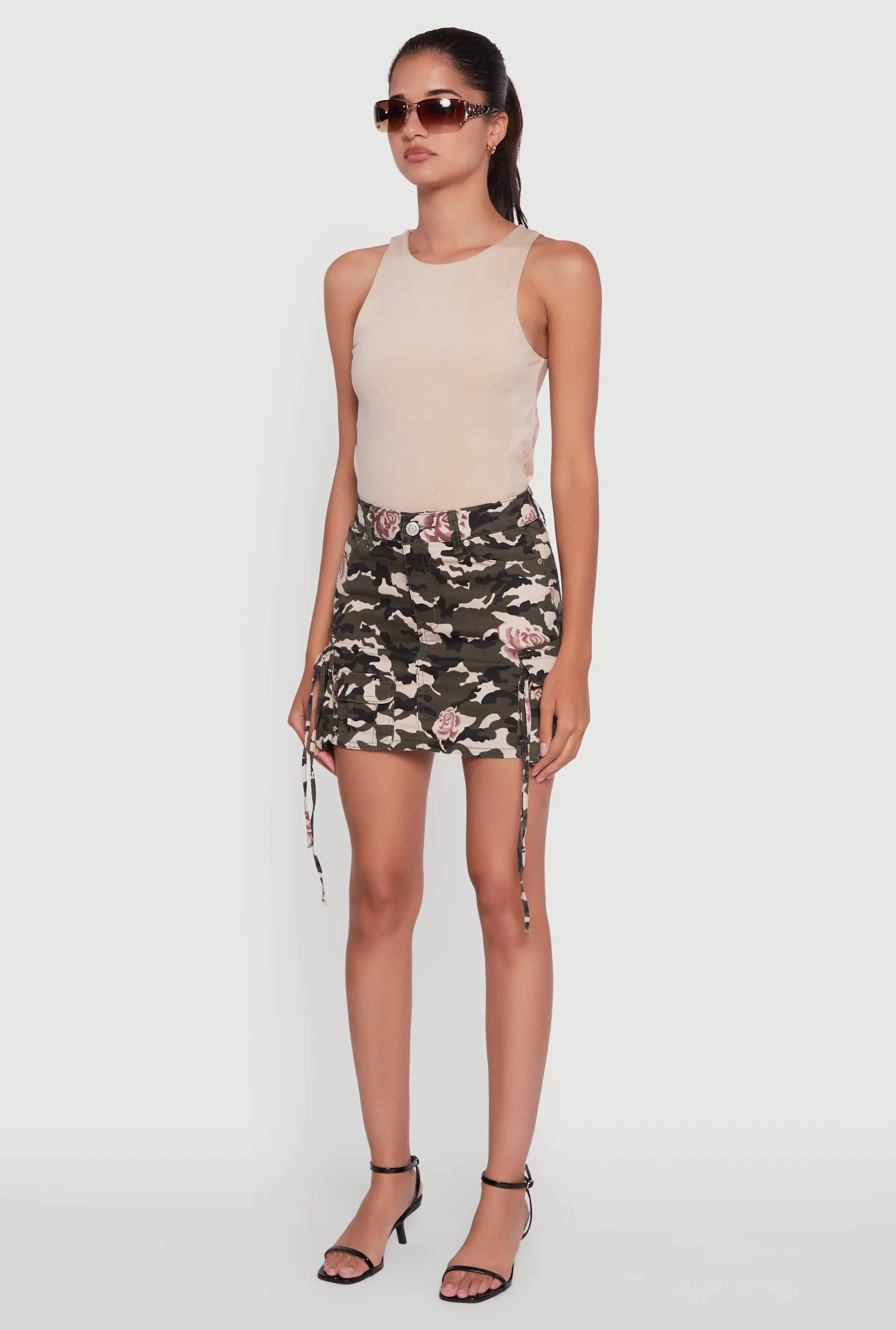 Daily Mood A Line Silhouette Floral Camouflage Cargo Pocket Mini Skirt