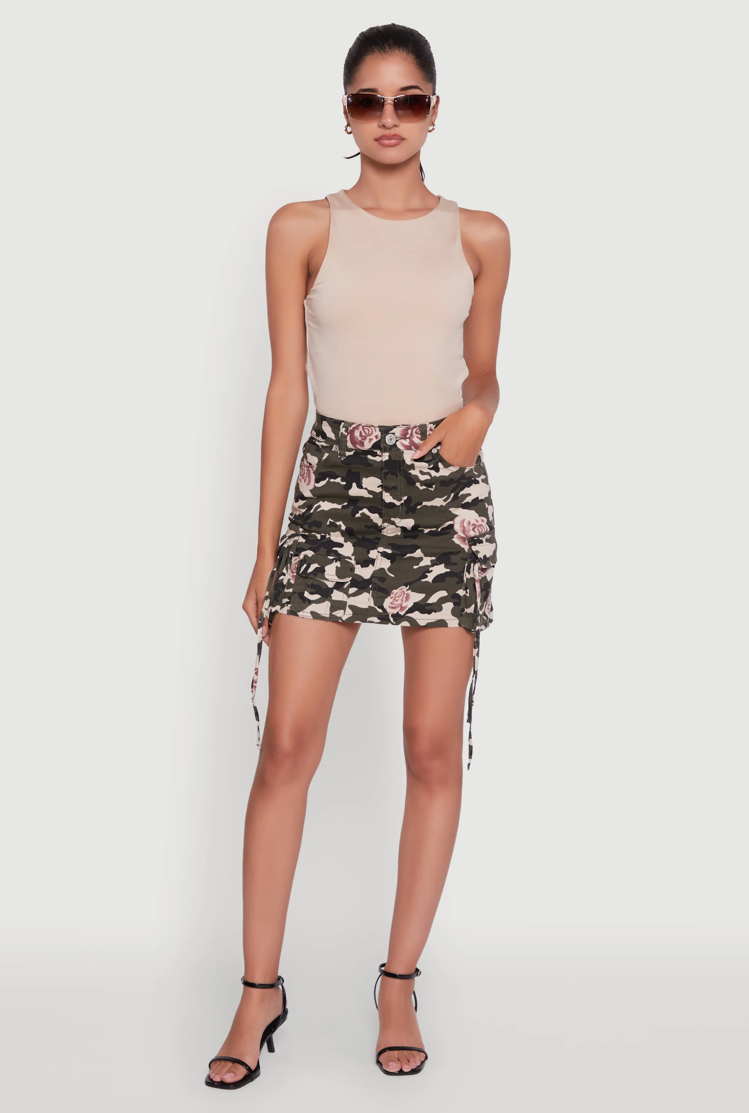 Maxi length Floral Camouflage Cargo Pocket Mini Skirt