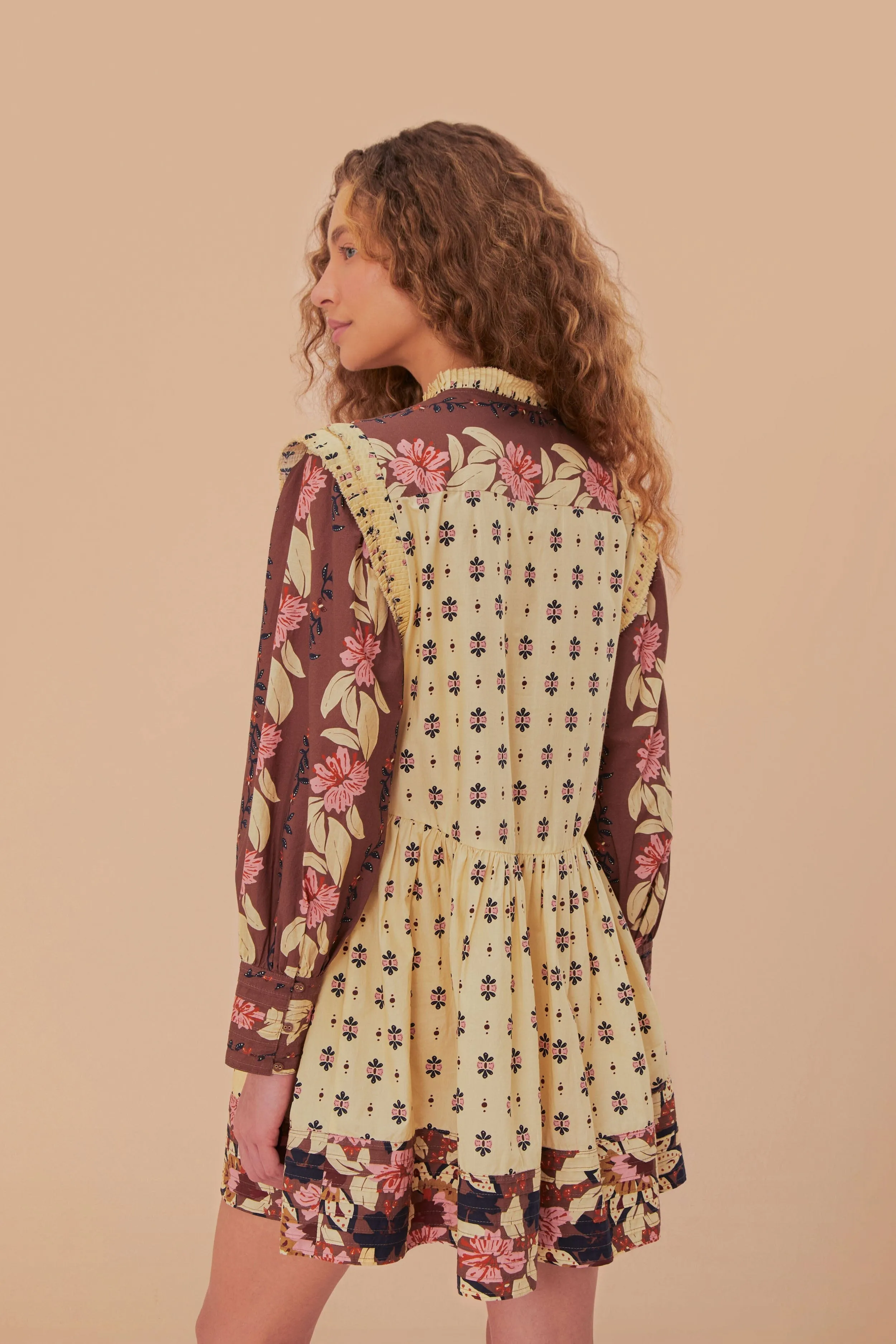 Stage Rush Beat Warm Ainika Maxi Floral Cream Open Yoke Mini Dress