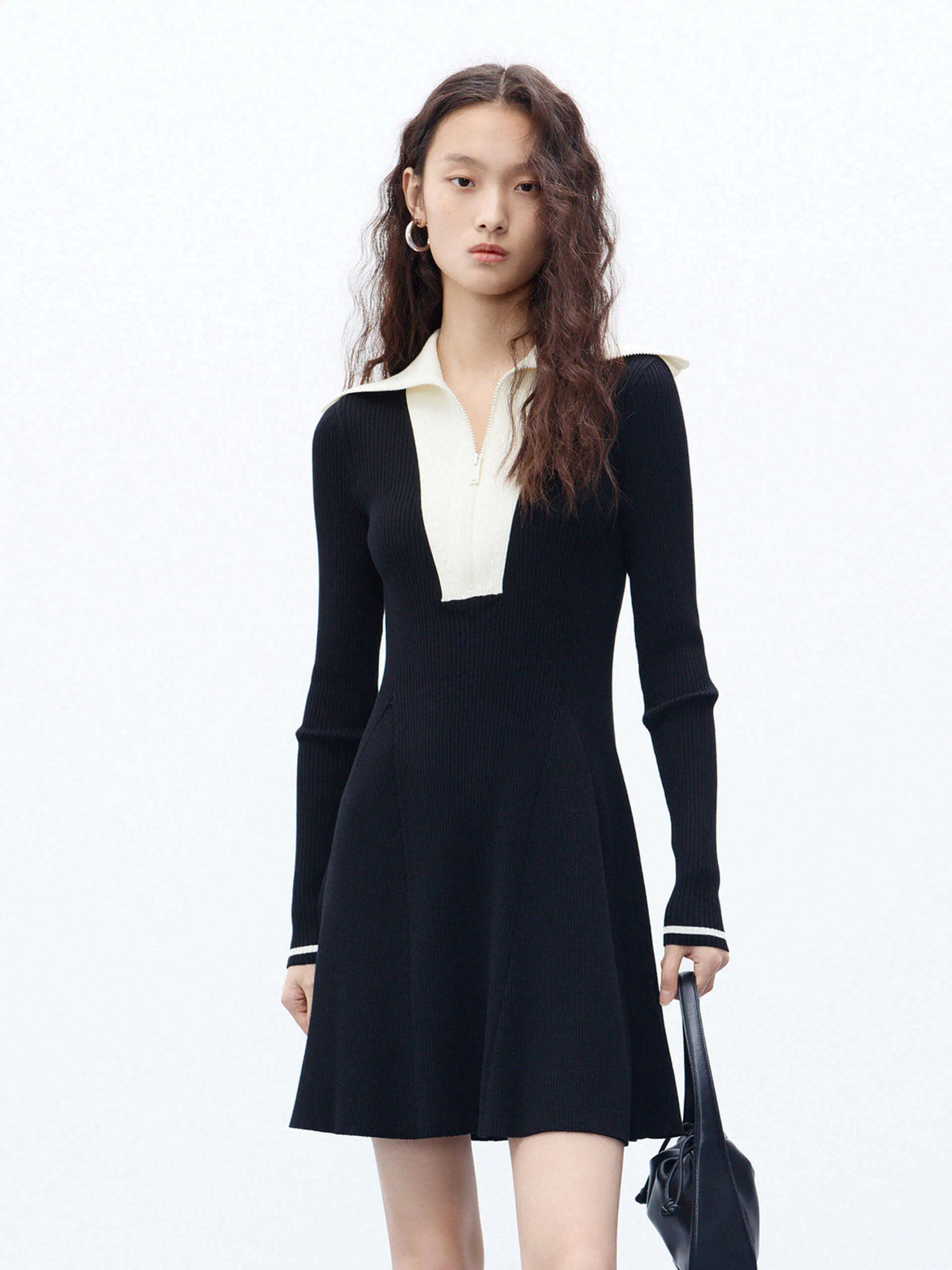 Minimal Look Ribbed Half Zip Dress